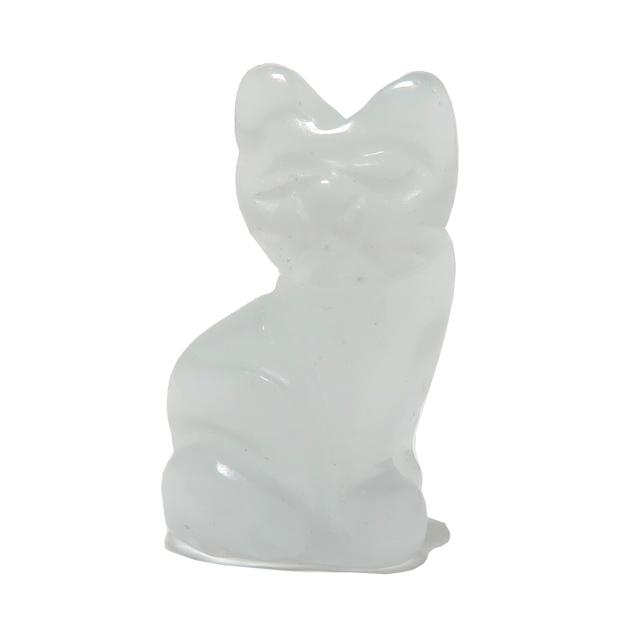 Chat en sélénite 1" Miniature animale Félidé blanc soyeux