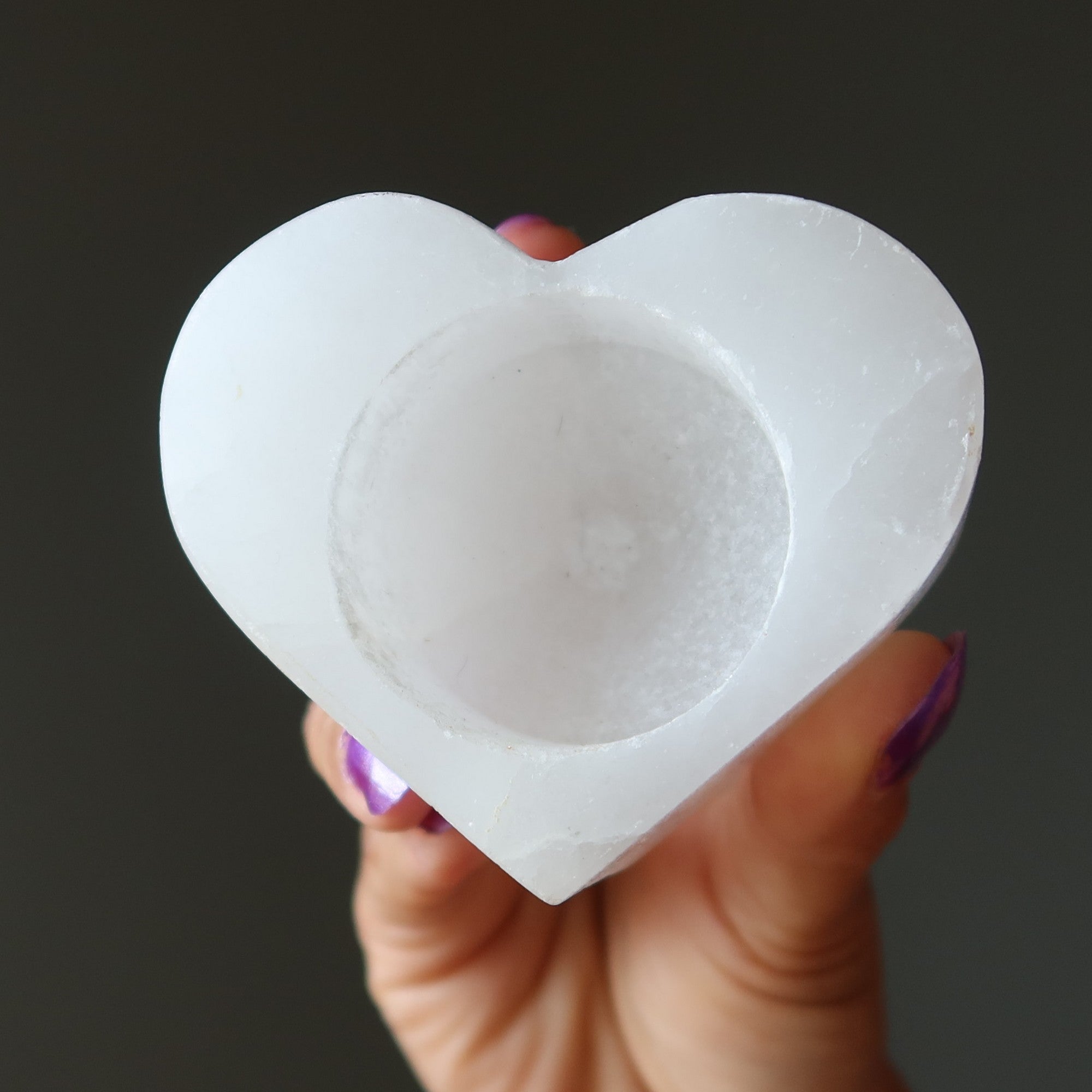 Selenite Candle Holder Warm Love Glow Heart Charger Cleanser