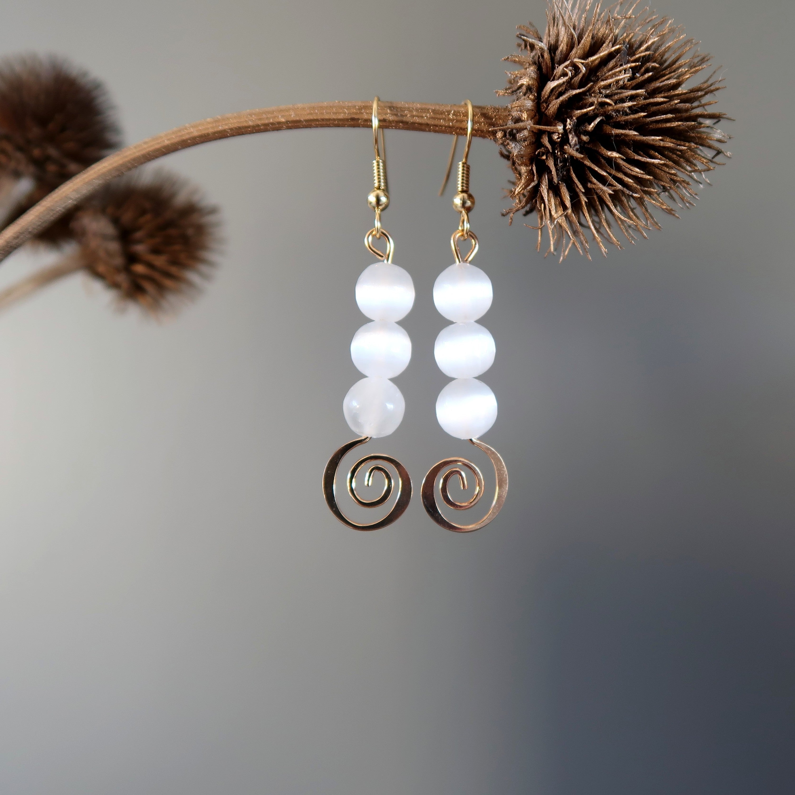 Selenite Earrings Mesmerizing Swirl Bliss White Gold