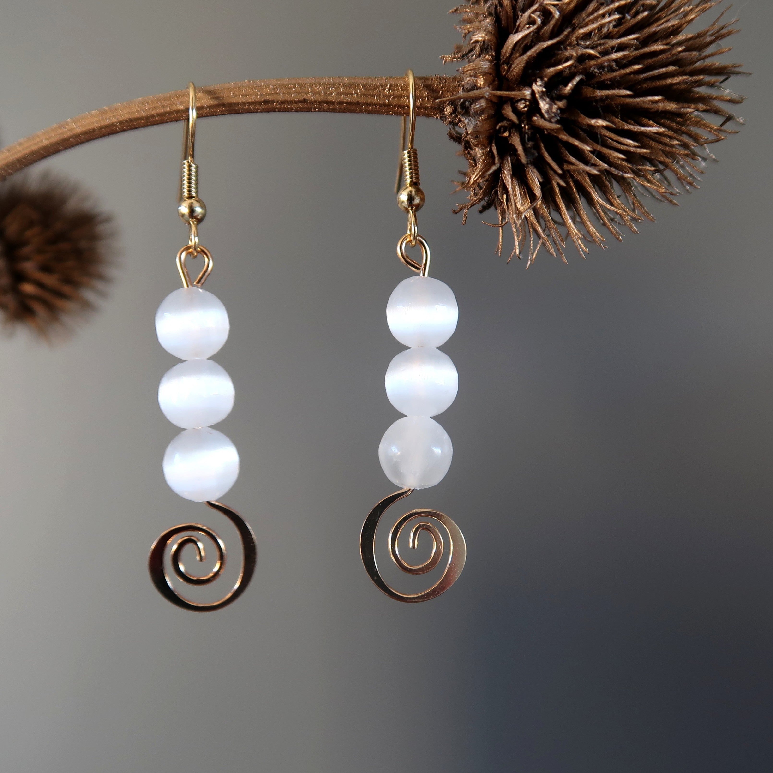 Selenite Earrings Mesmerizing Swirl Bliss White Gold
