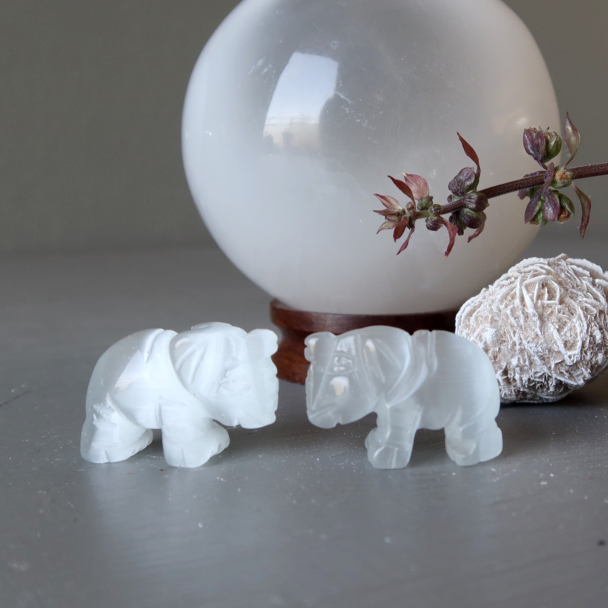 Selenite Elephant 1" Miniature Animal Lucky Satin Spar