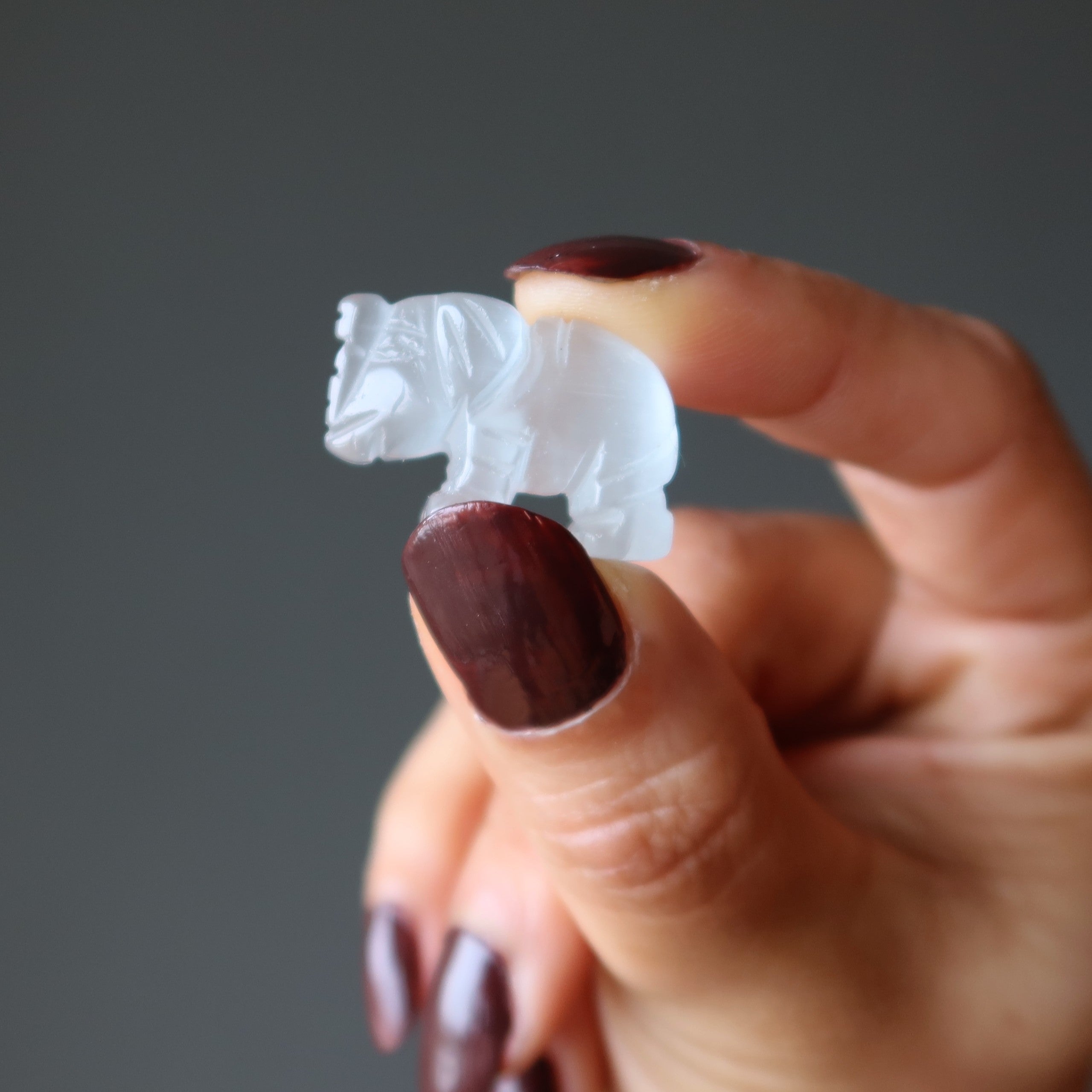 Selenite Elephant 1" Miniature Animal Lucky Satin Spar