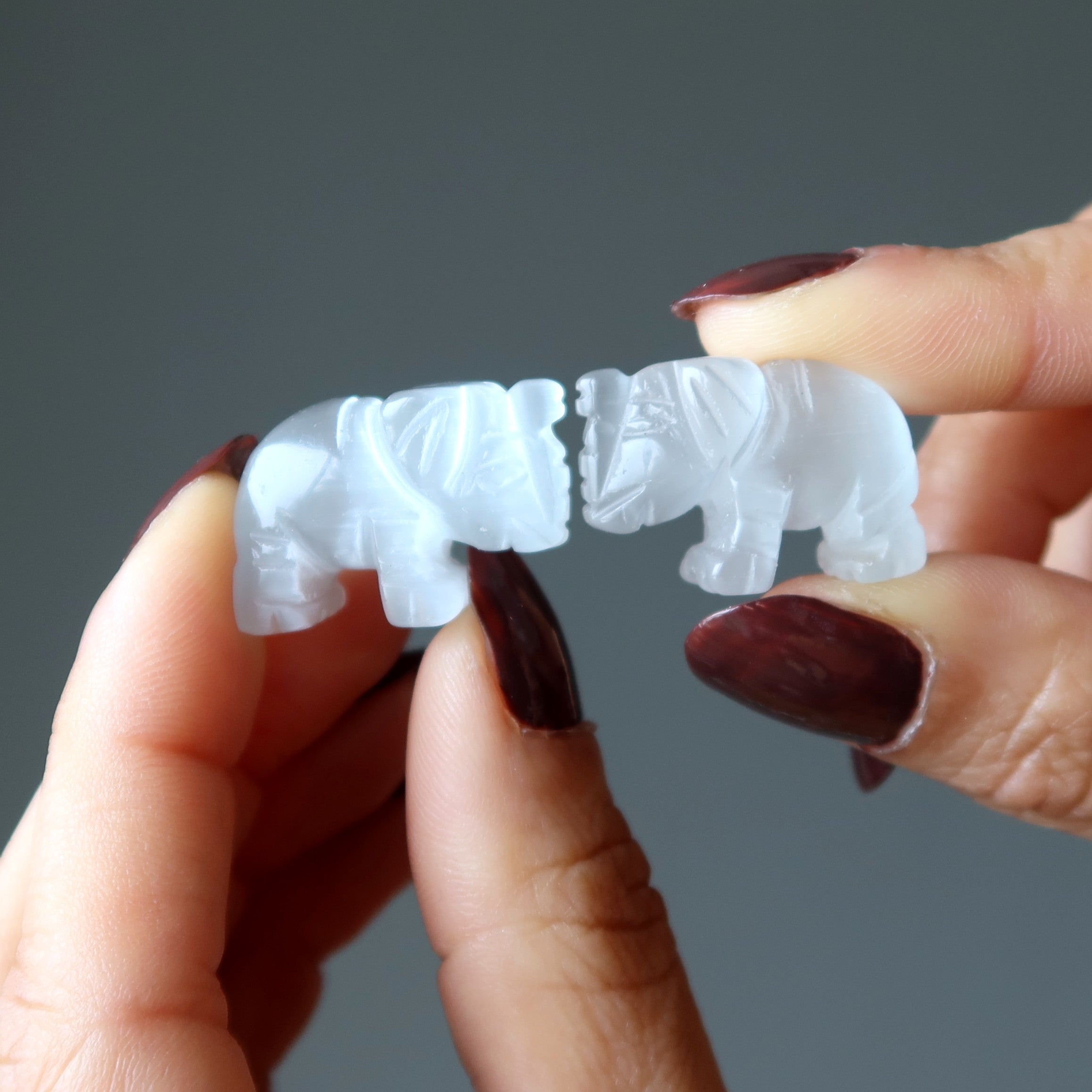Selenite Elephant 1" Miniature Animal Lucky Satin Spar