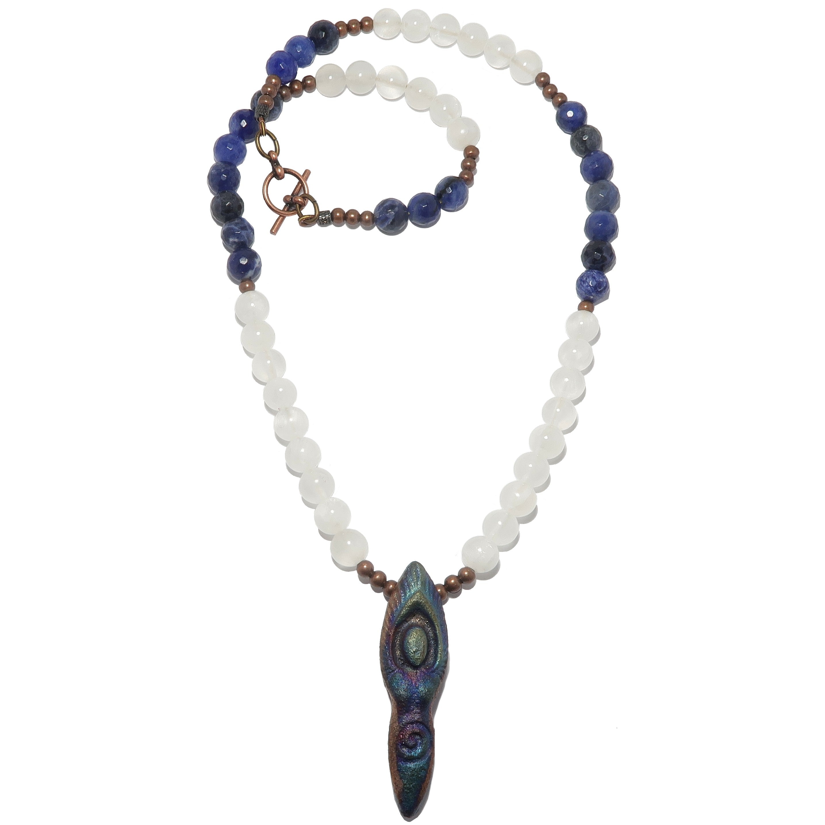 Selenite Necklace Goddess Moon Blue Ocean Sodalite