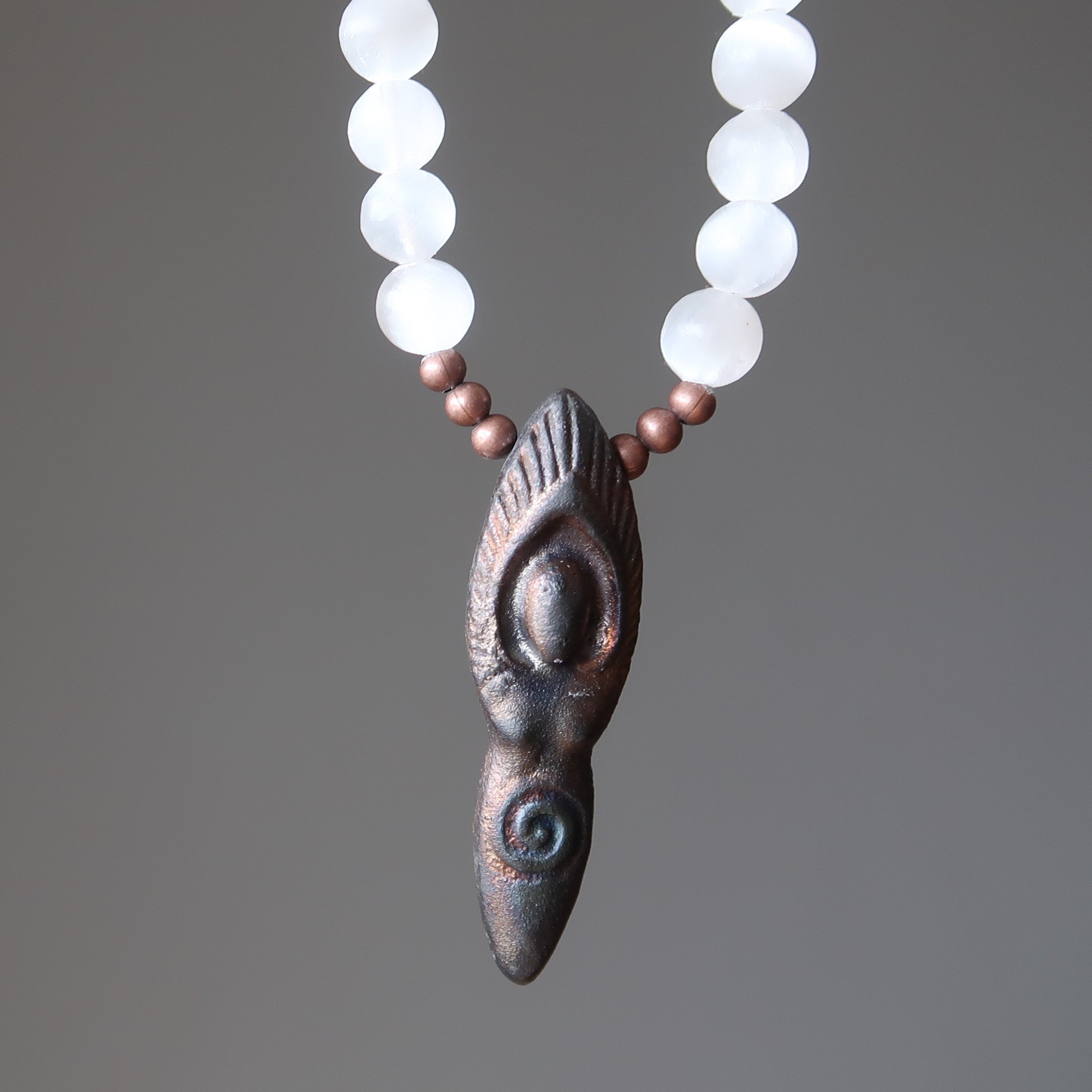 Selenite Necklace Goddess Moon Blue Ocean Sodalite