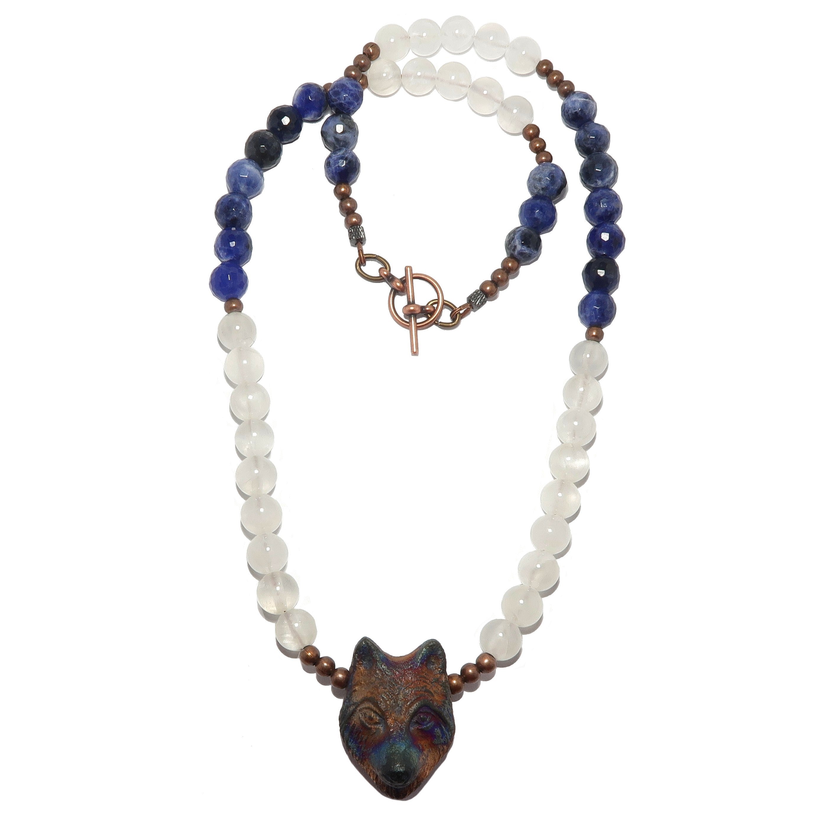 Collier en sélénite Loup Hurlant Pierre de sodalite