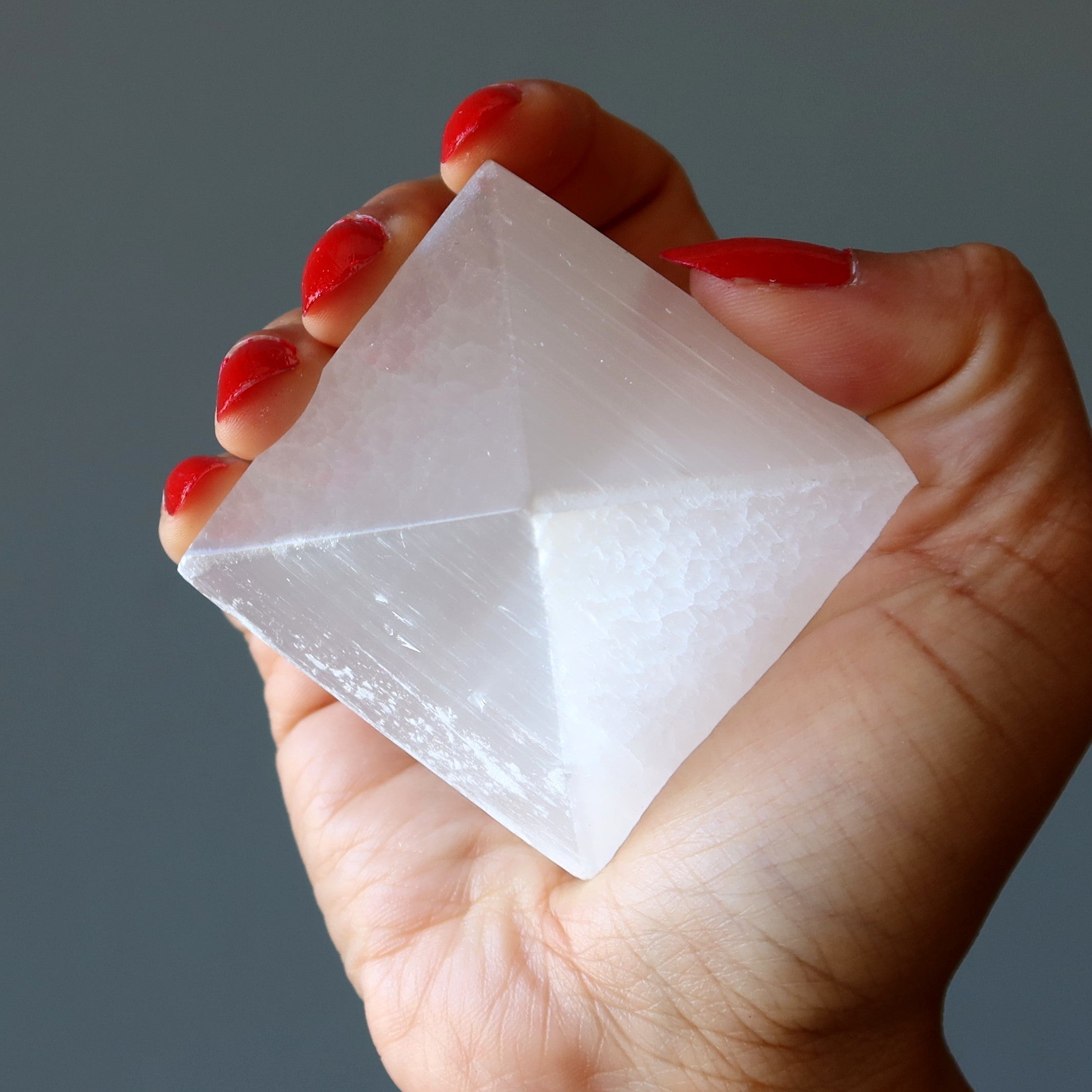 Selenite Pyramid White Moonbeams Crystal