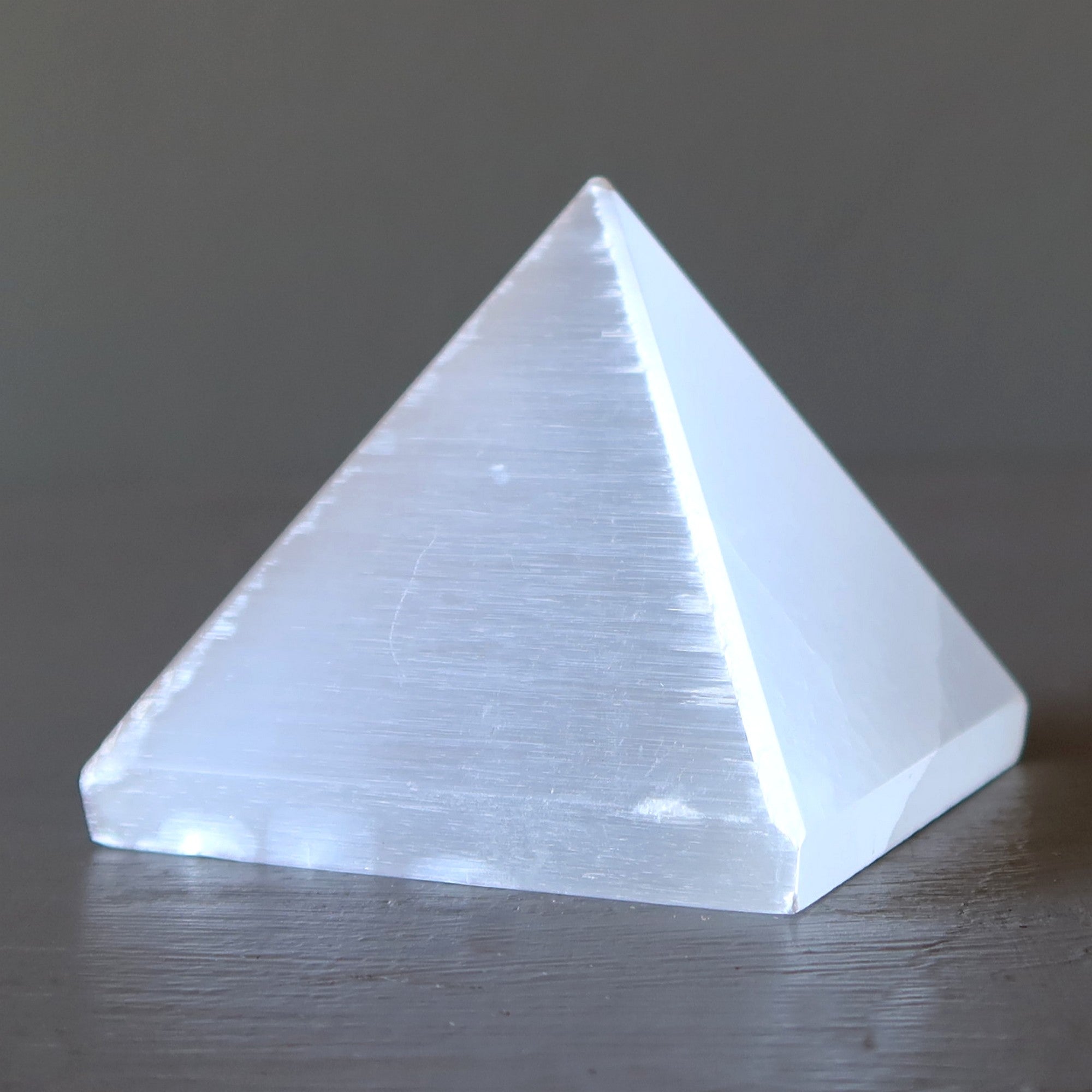 Selenite Pyramid White Moonbeams Crystal