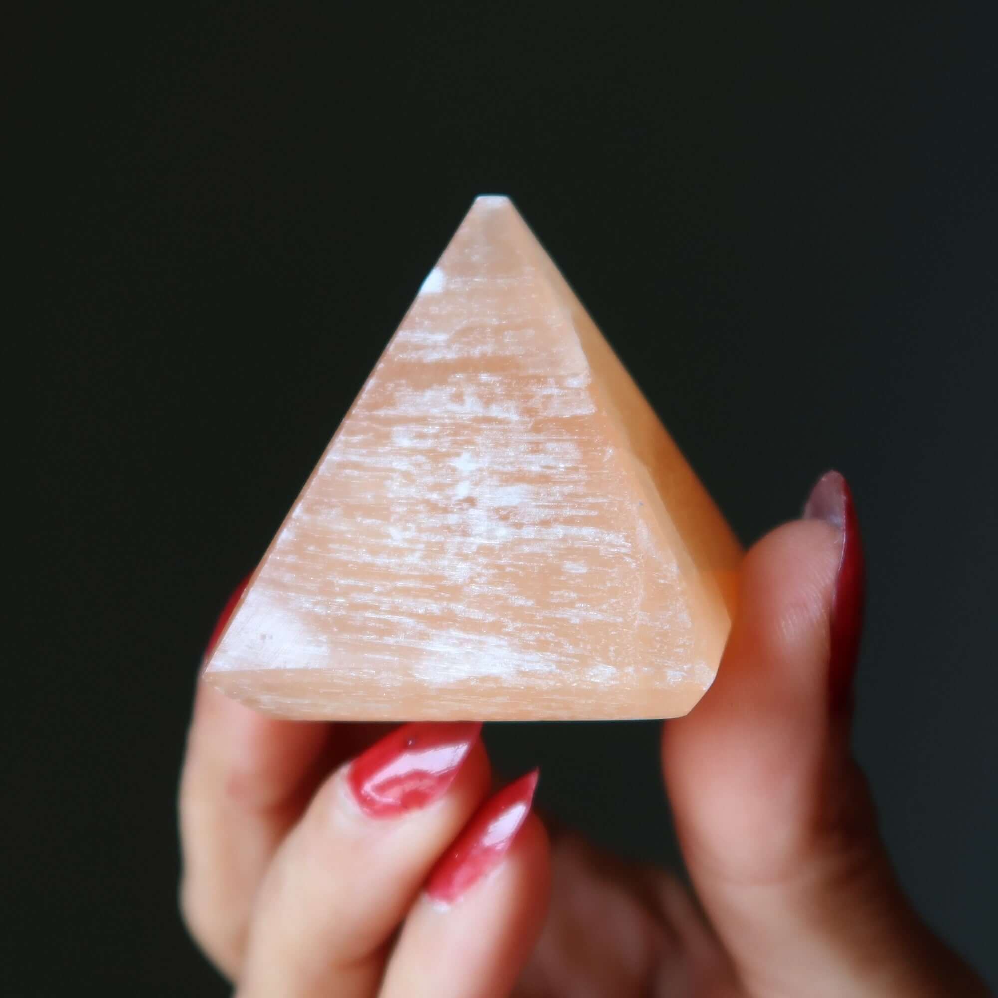 Selenite Pyramid Energetic Orange Sun Salutation Sacred Stone