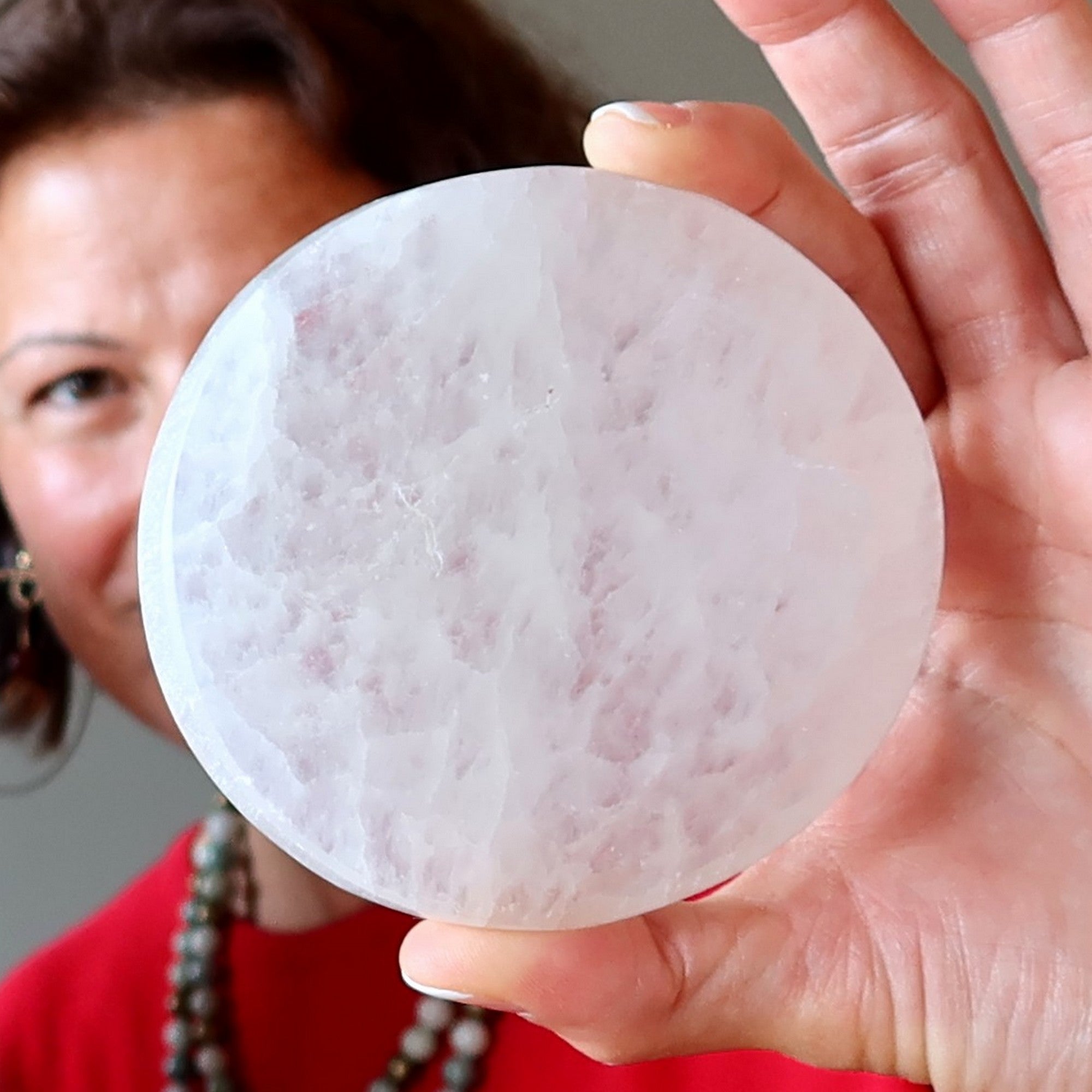 Chargeur Sélénite Cercle Blanc Pleine Lune Plaque en Cristal