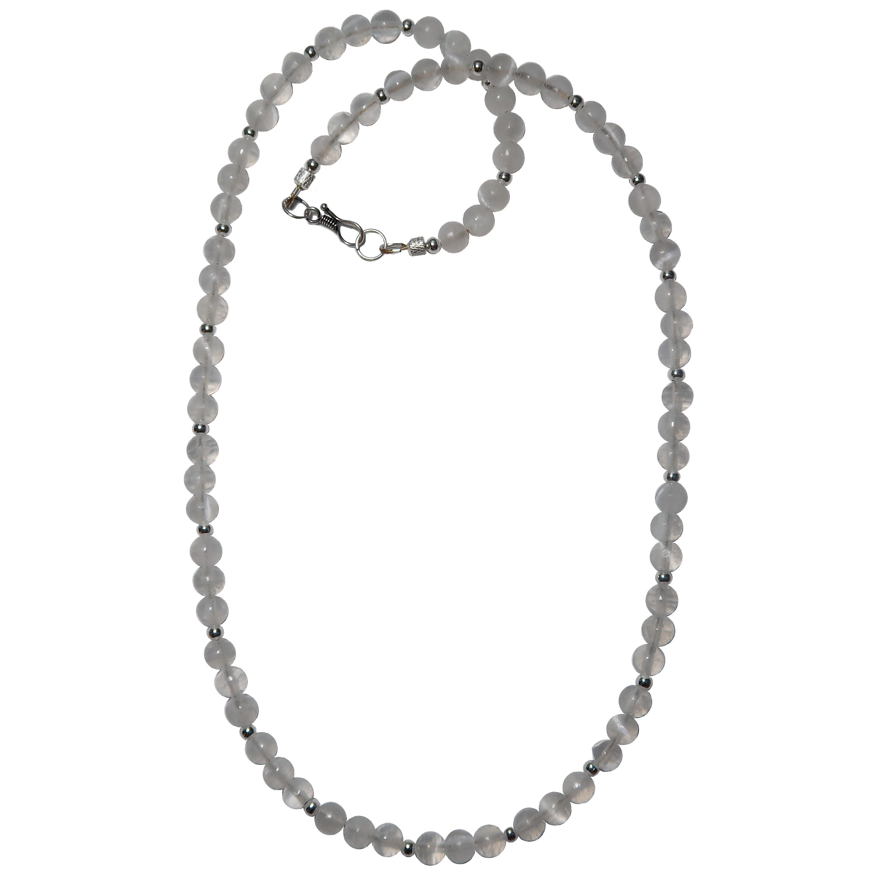Selenite Necklace Full Moon White Beaded Silver