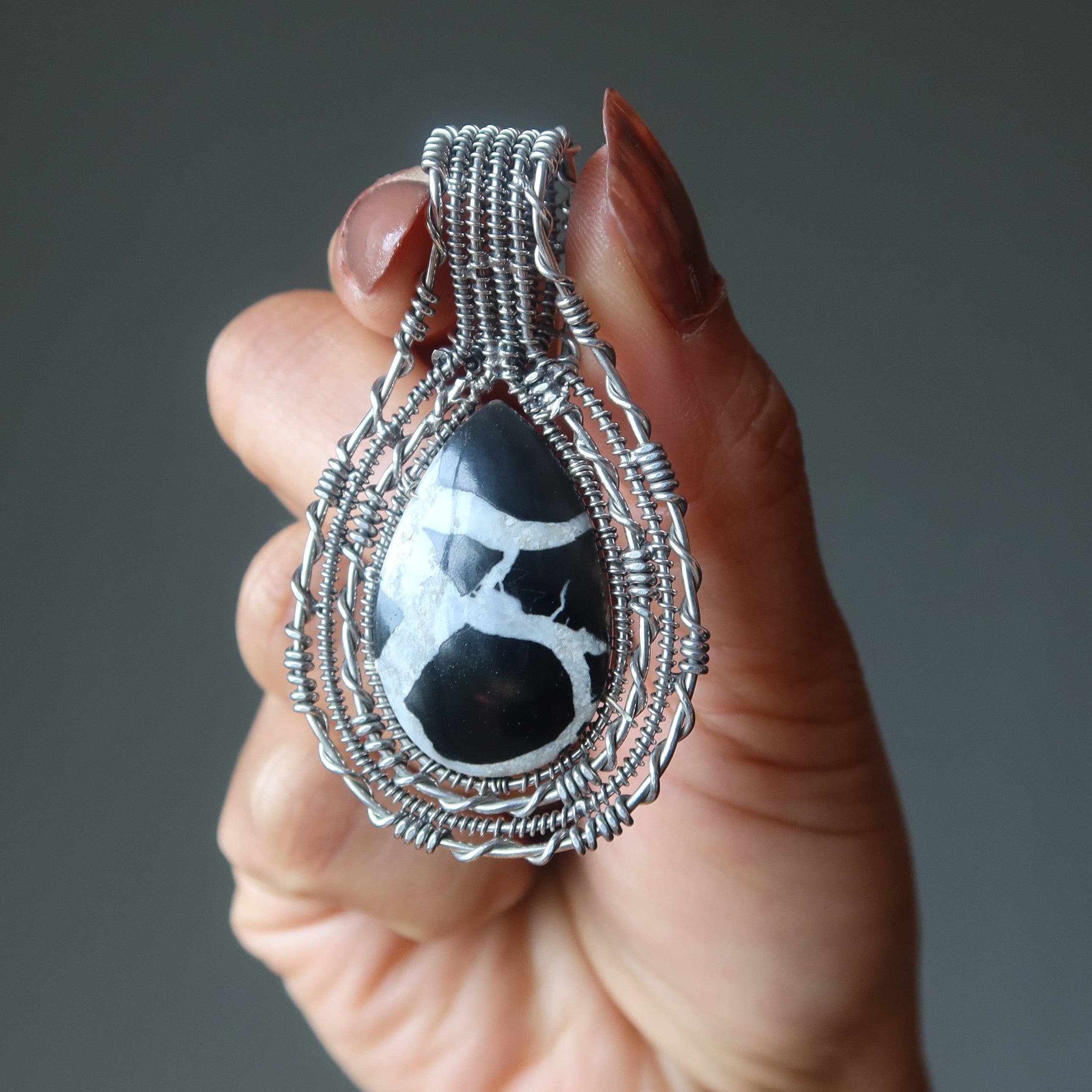 Septarian Pendant White Dragon in the Night Protection Stone