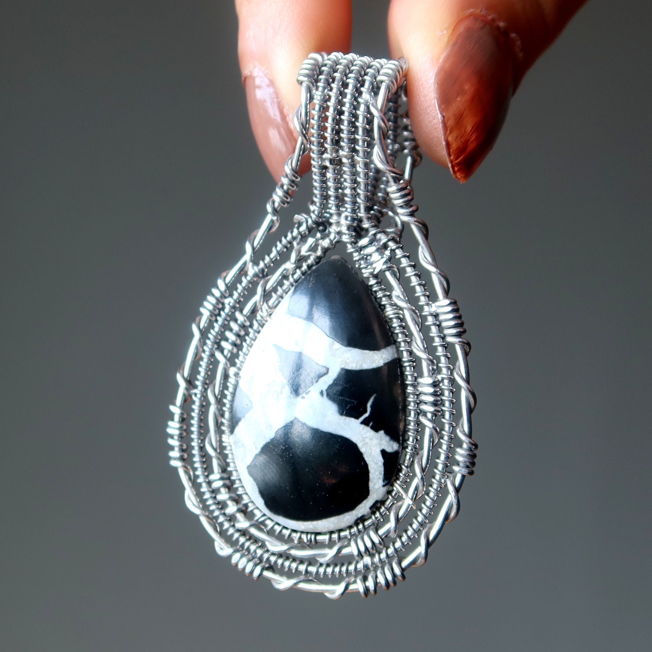 Septarian Pendant White Dragon in the Night Protection Stone