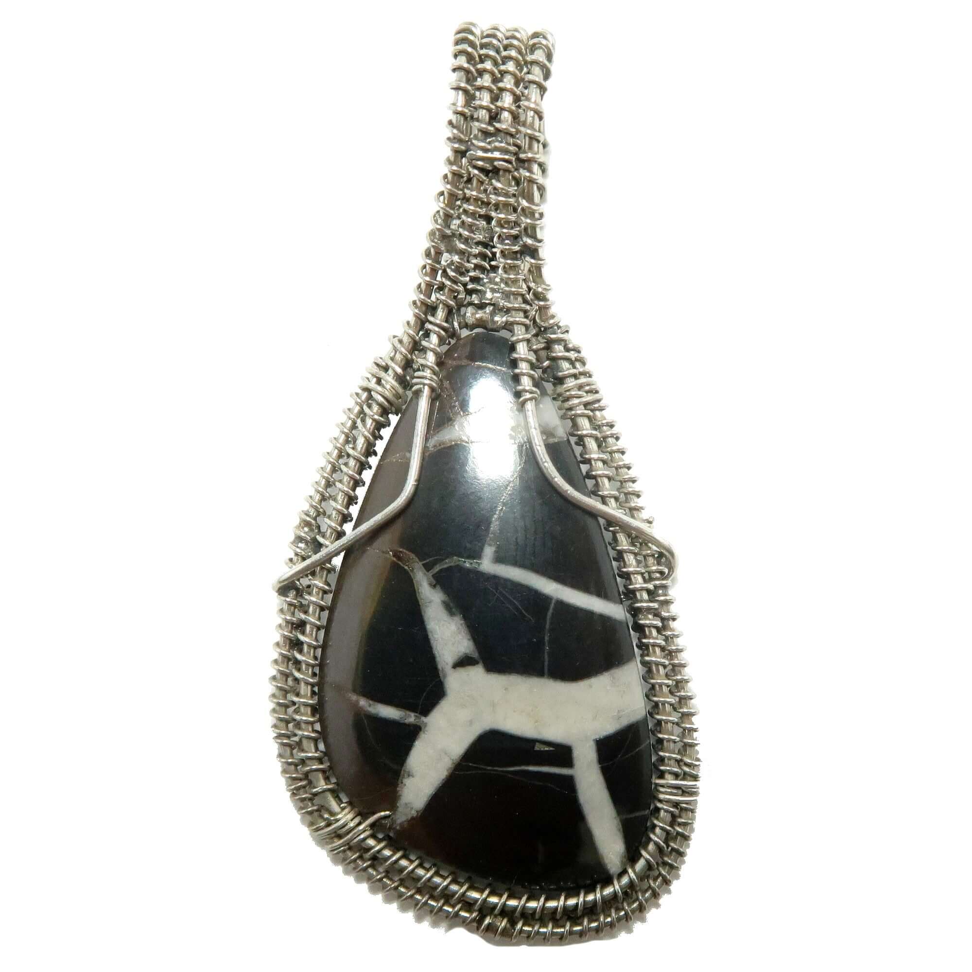 Septarian Pendant Black White Stone Sterling Silver