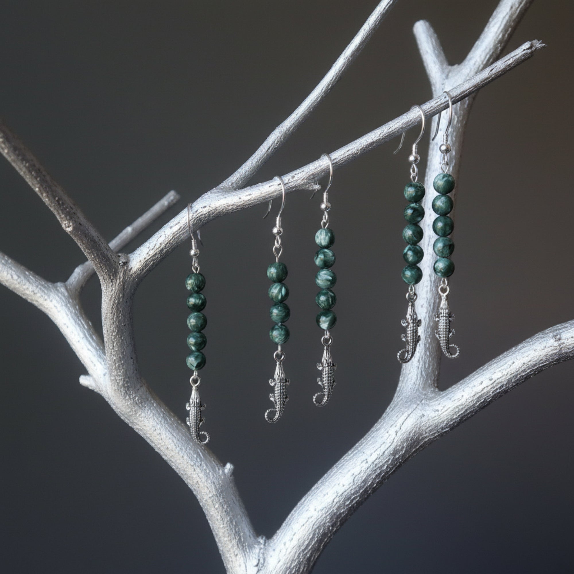 Seraphinite Earrings Green Alligator Sterling Silver