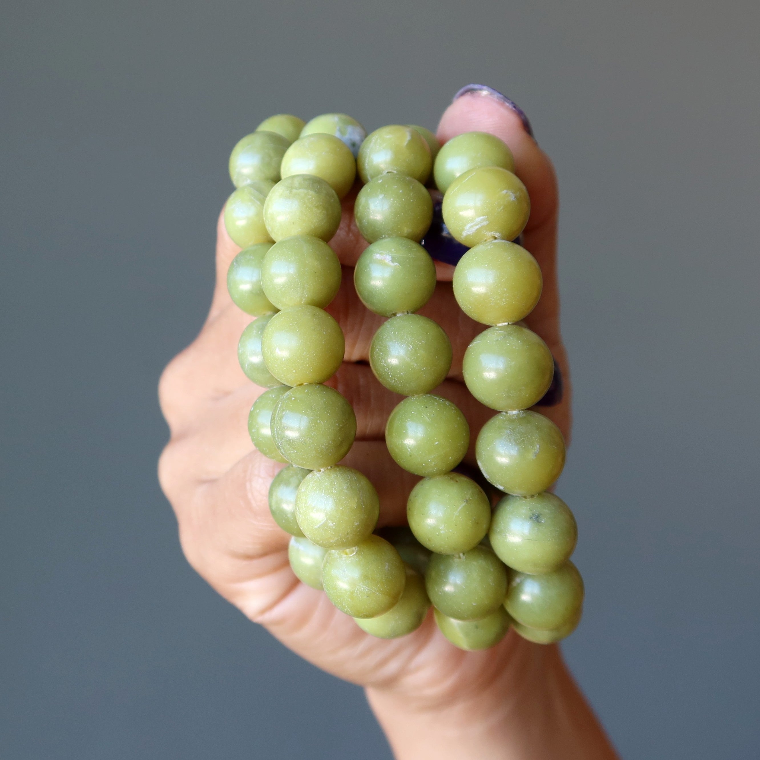Serpentine Bracelet Olive Green Gems Past Present Future