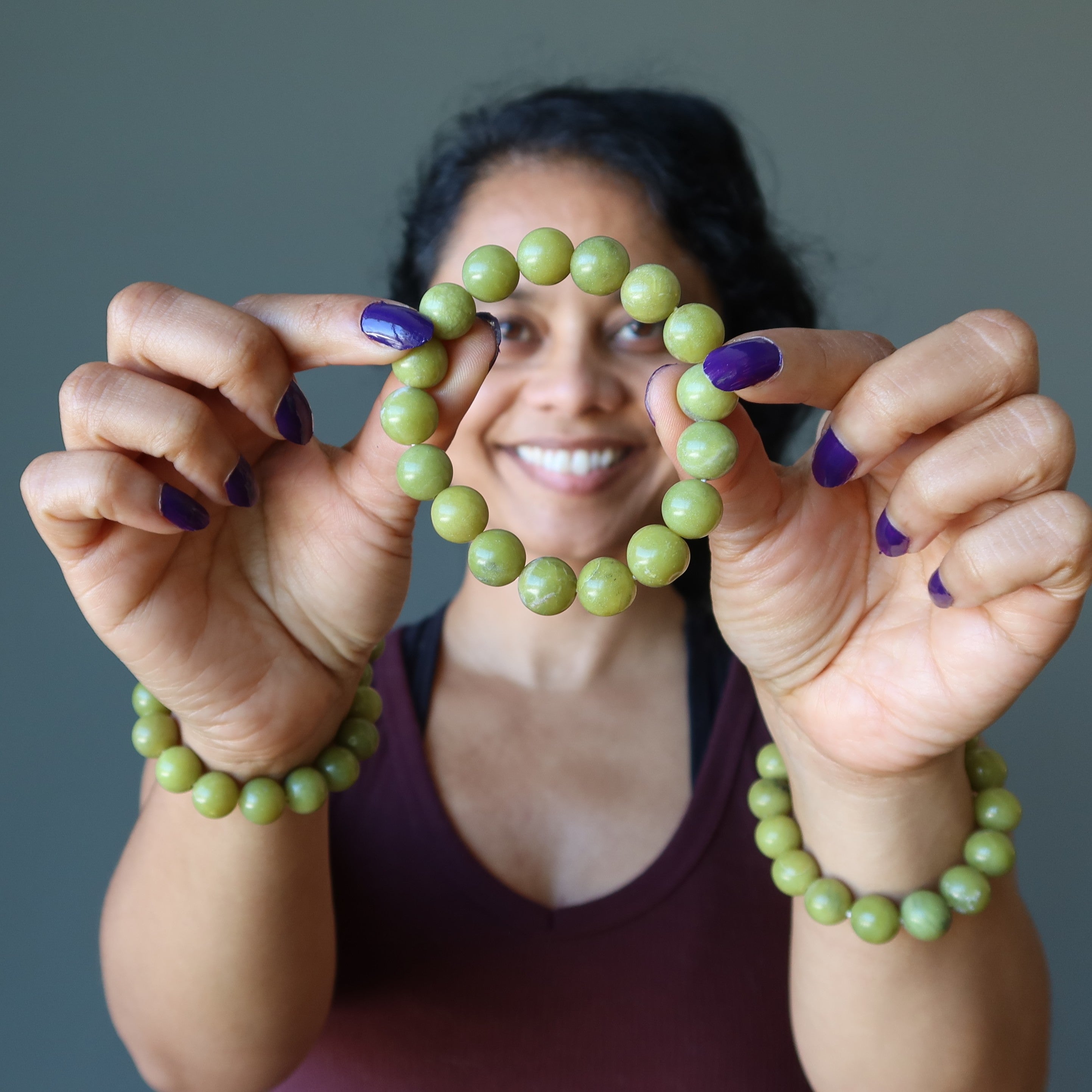 Serpentine Bracelet Olive Green Gems Past Present Future