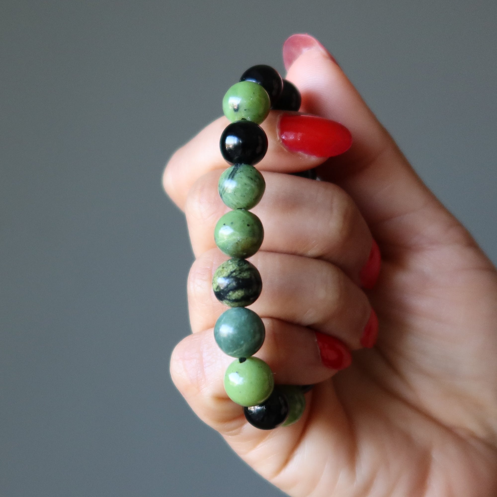 Serpentine Bracelet Black Obsidian Protective Wellness