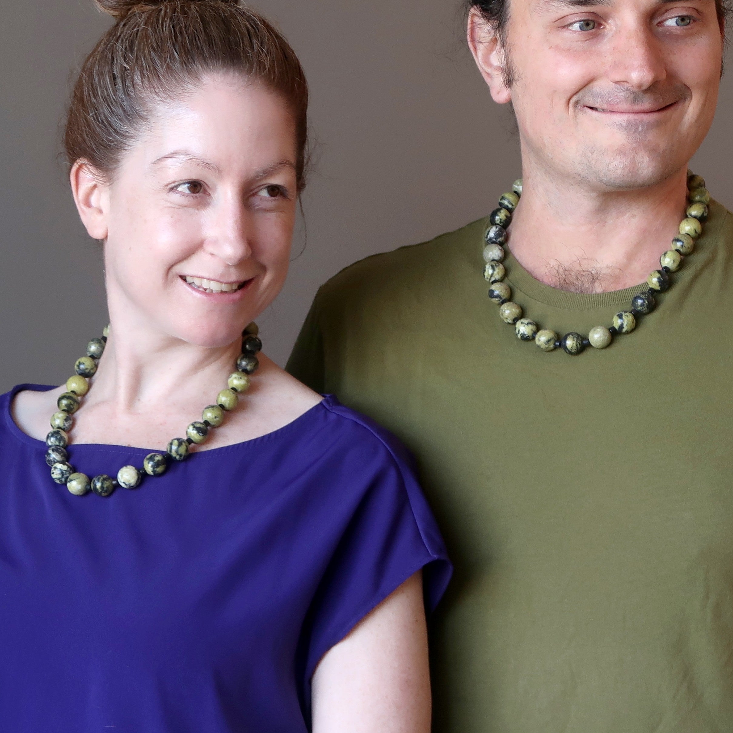 Serpentine Necklace Daring Big Green Gems