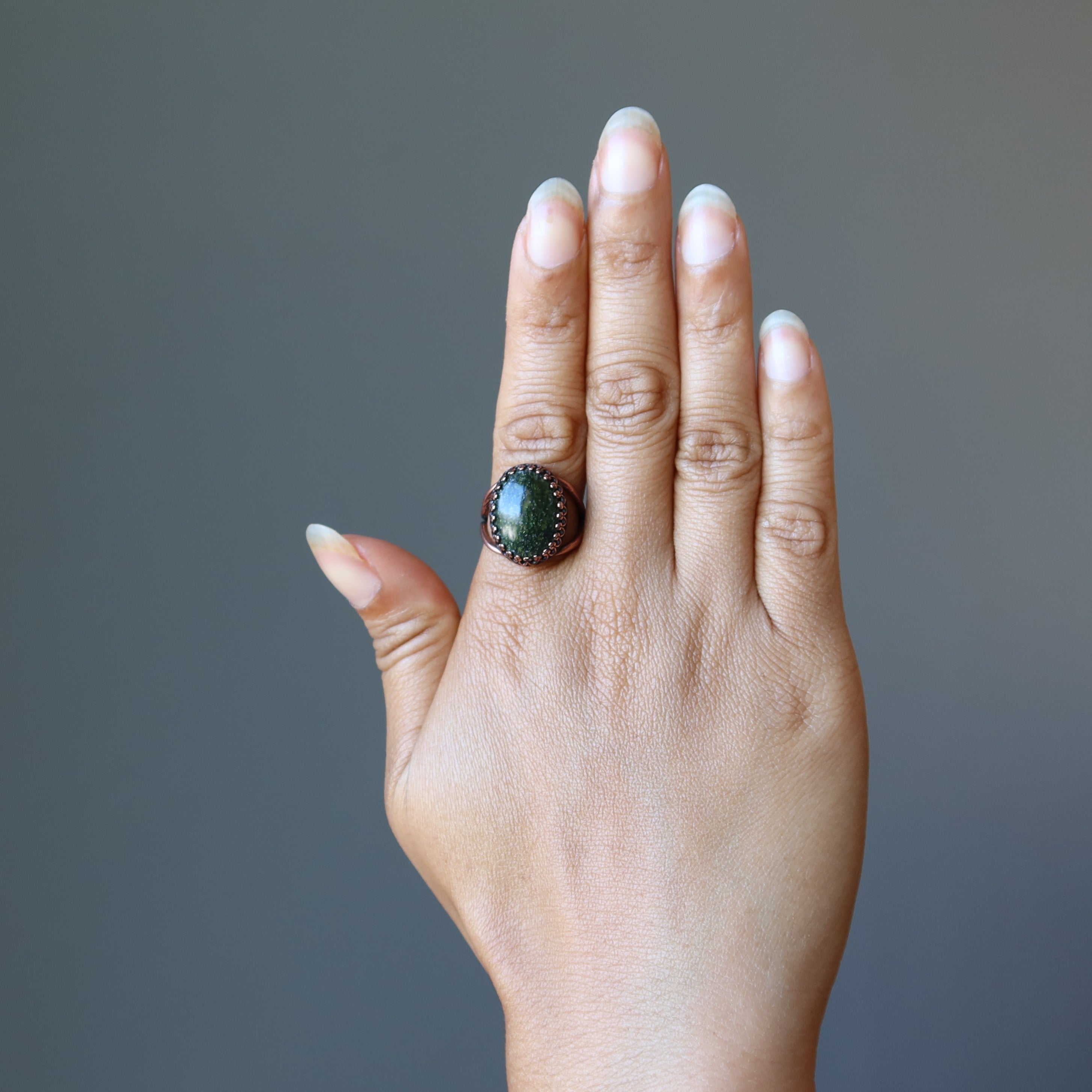 Serpentine Ring Kundalini Stone Copper Adjustable