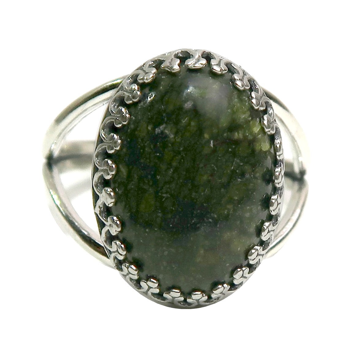 Serpentine Ring Green Gem Sterling Silver Adjustable