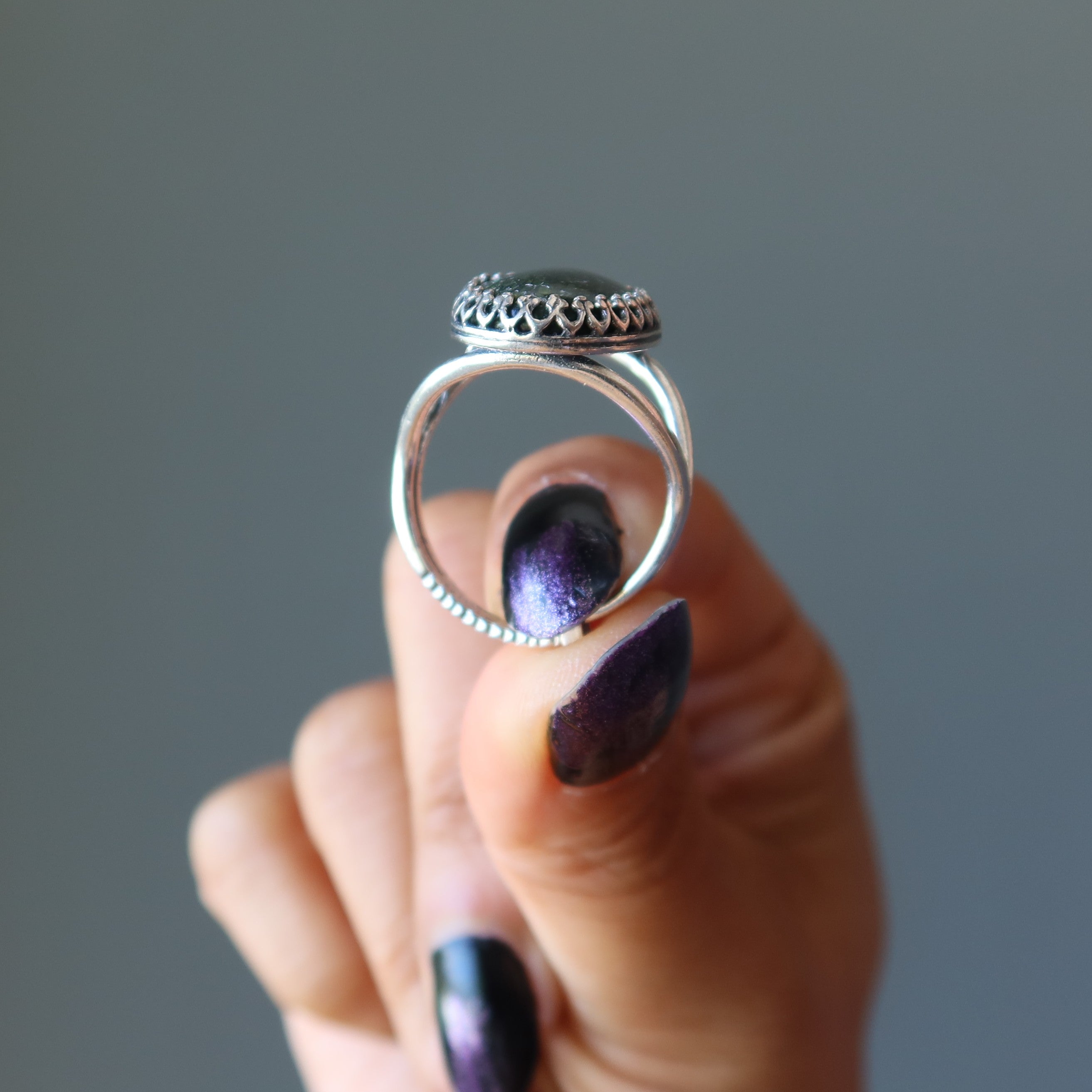 Serpentine Ring Green Gem Sterling Silver Adjustable