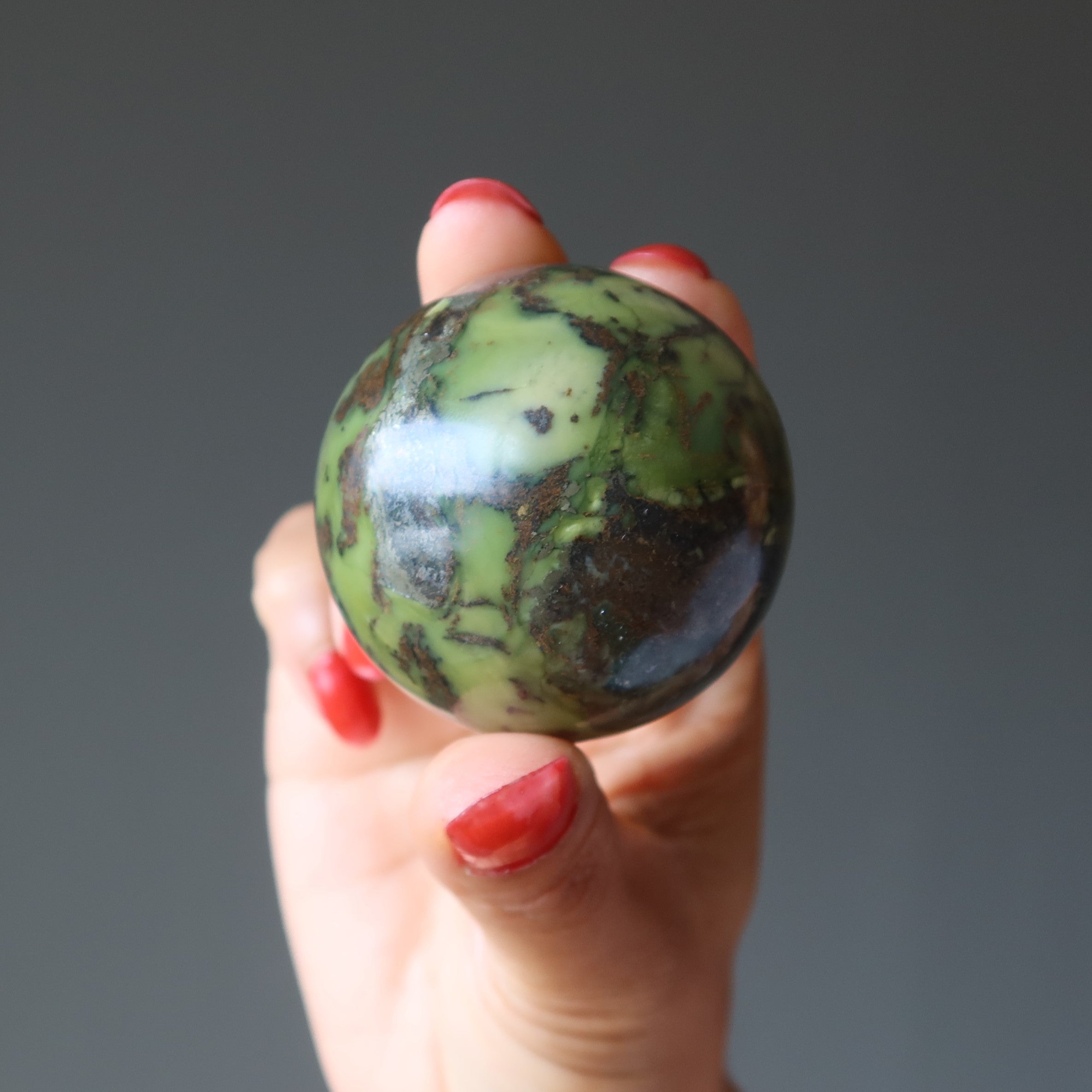 Serpentine Sphere Wild Vivid Green Past Life Crystal Ball