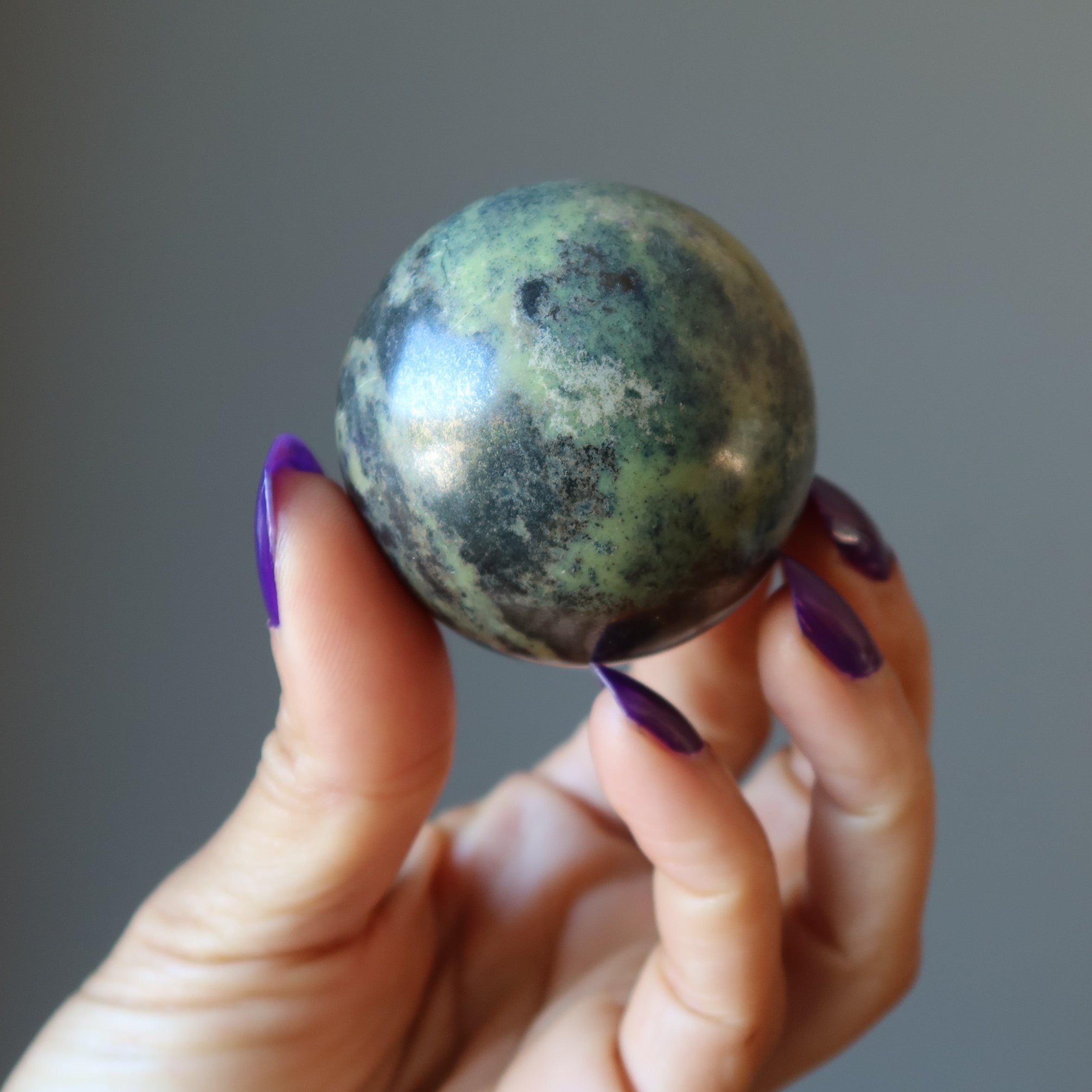 Serpentine Sphere Wild Vivid Green Past Life Crystal Ball