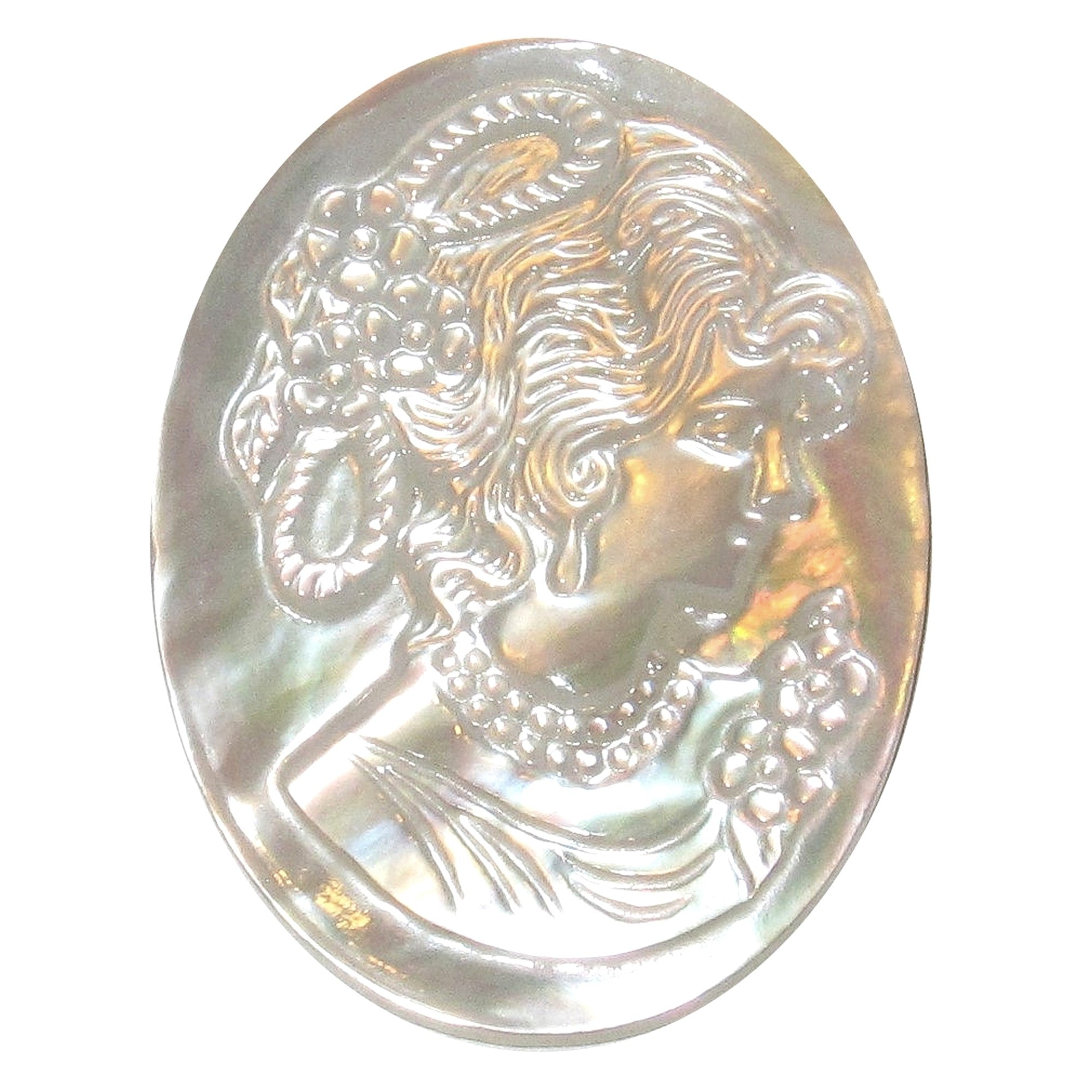 Mother of Pearl Shell Grid Crystal Cameo Iridescent White Oval