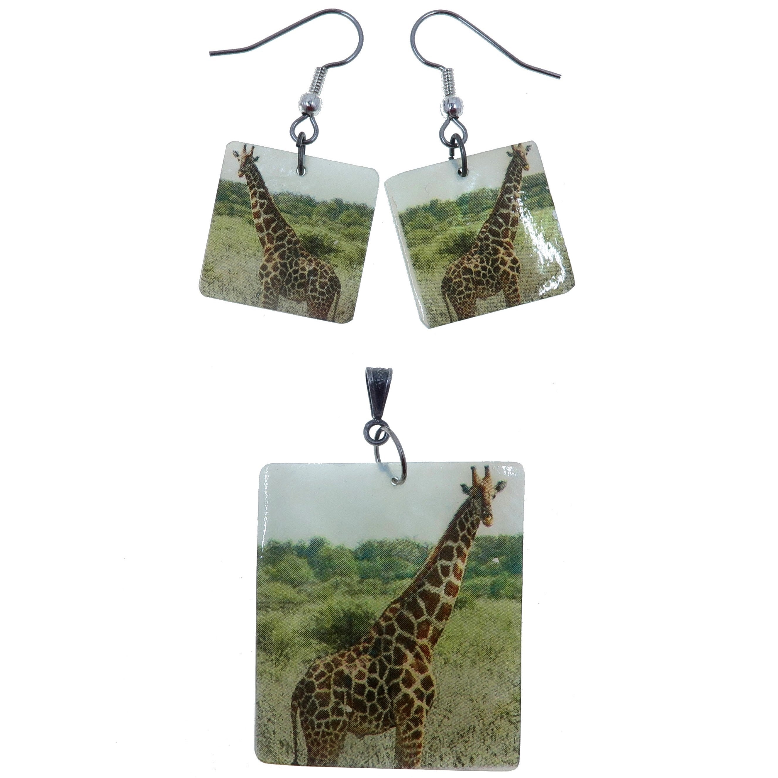 Boucles d'oreilles et pendentif Coquillage Parure de bijoux Cristaux Esprit Girafe