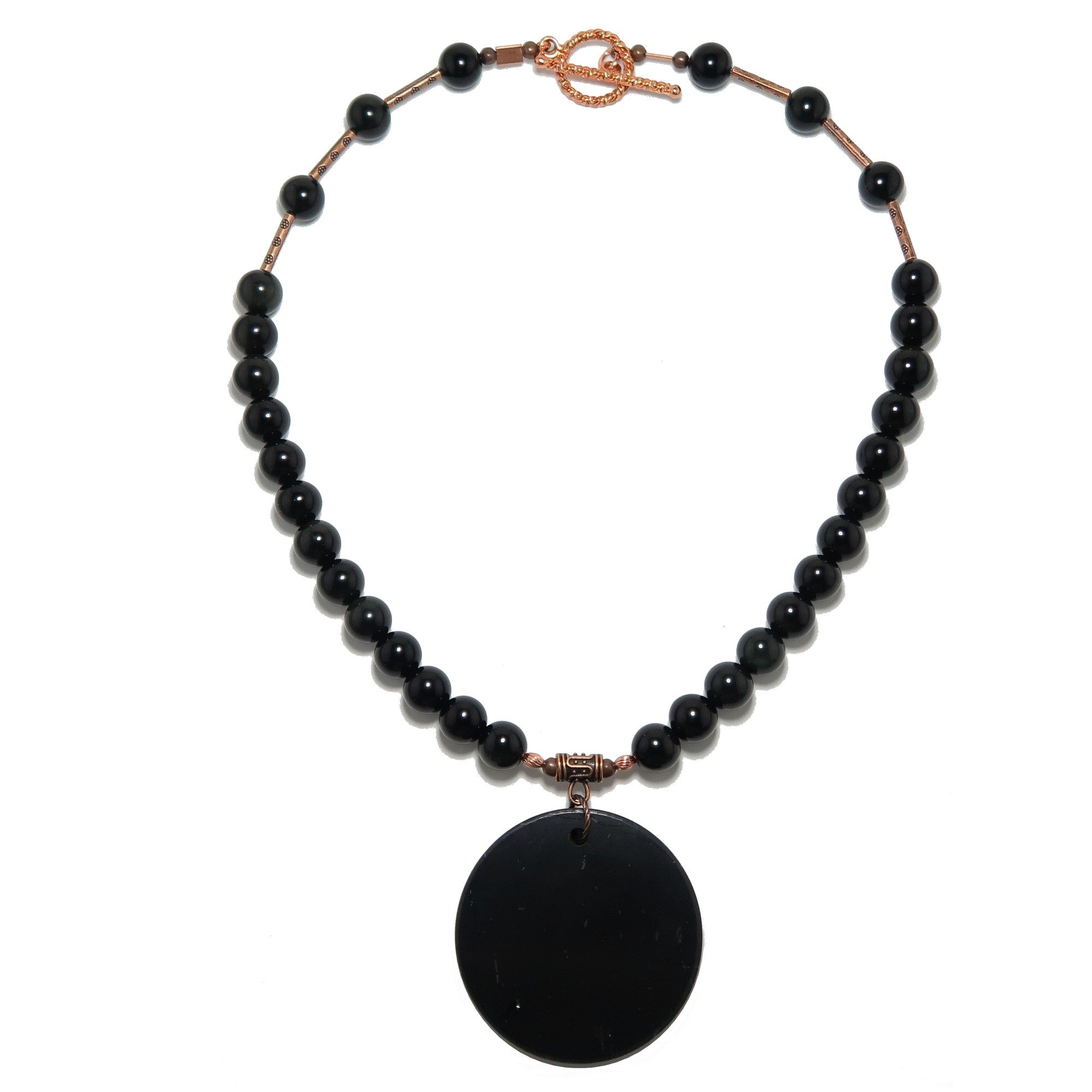 Pendentif Shungite et Obsidienne Arc-en-ciel Médaille de Protection