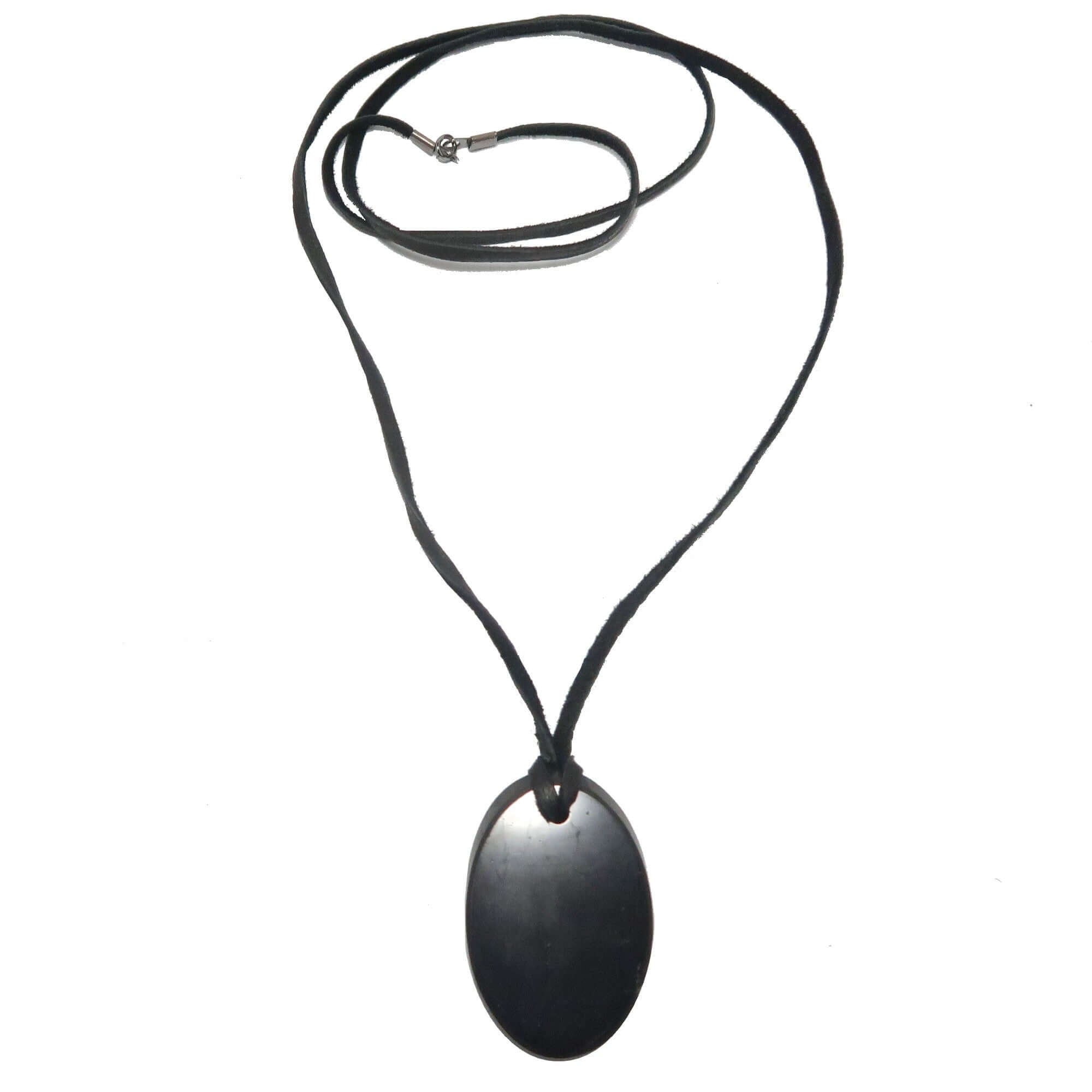 Shungite Necklace EMF Protection Oval on Leather
