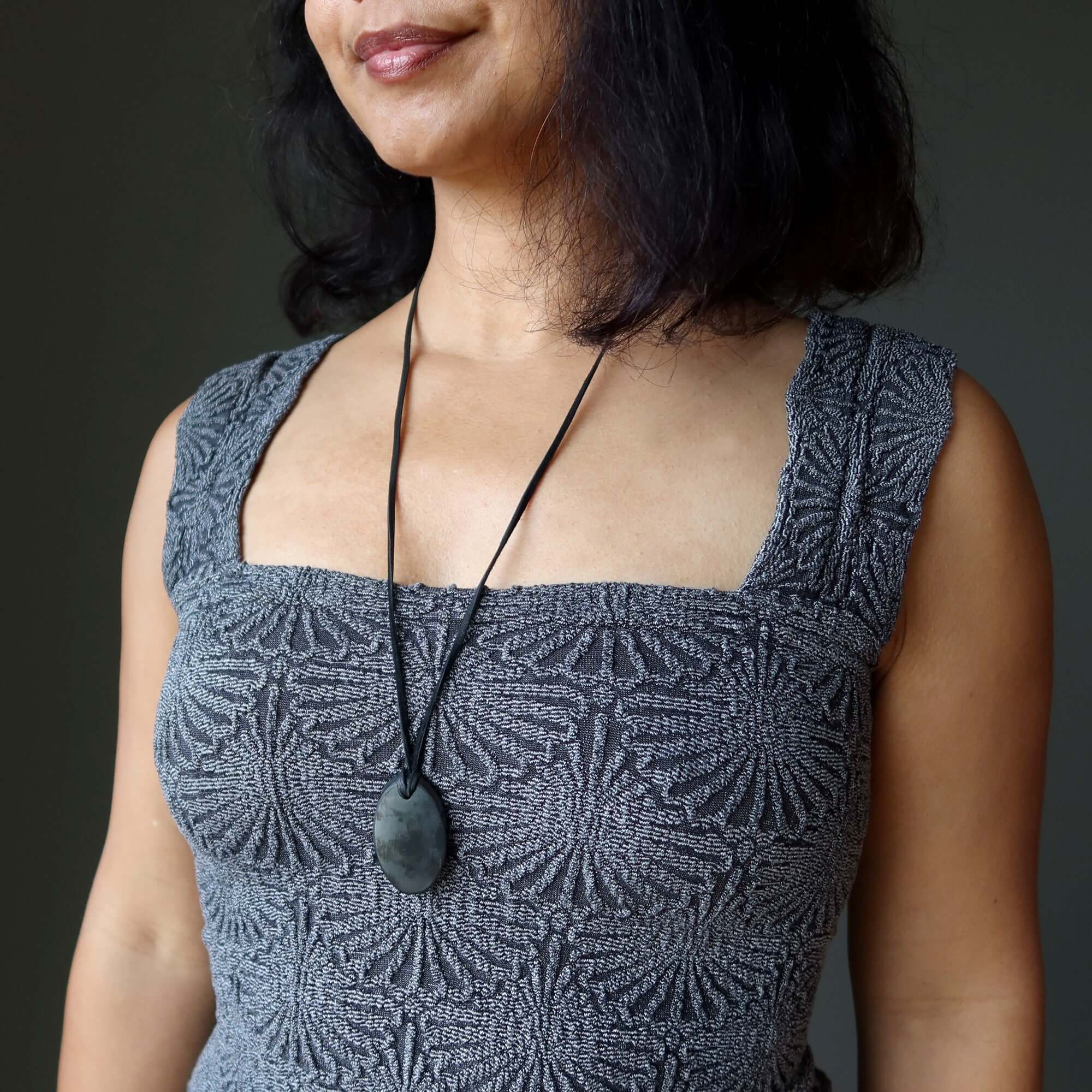 Shungite Necklace EMF Protection Oval on Leather