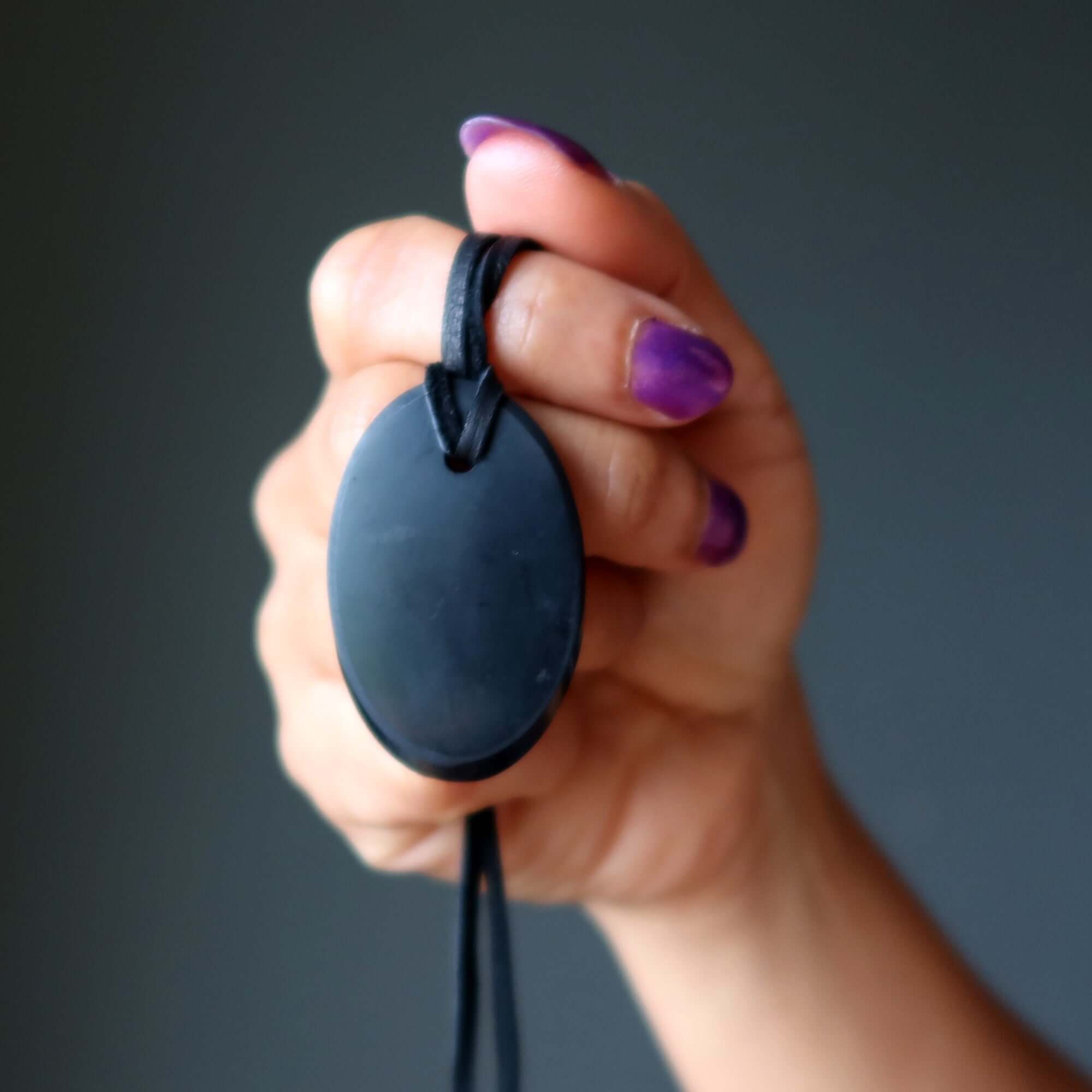 Shungite Necklace EMF Protection Oval on Leather