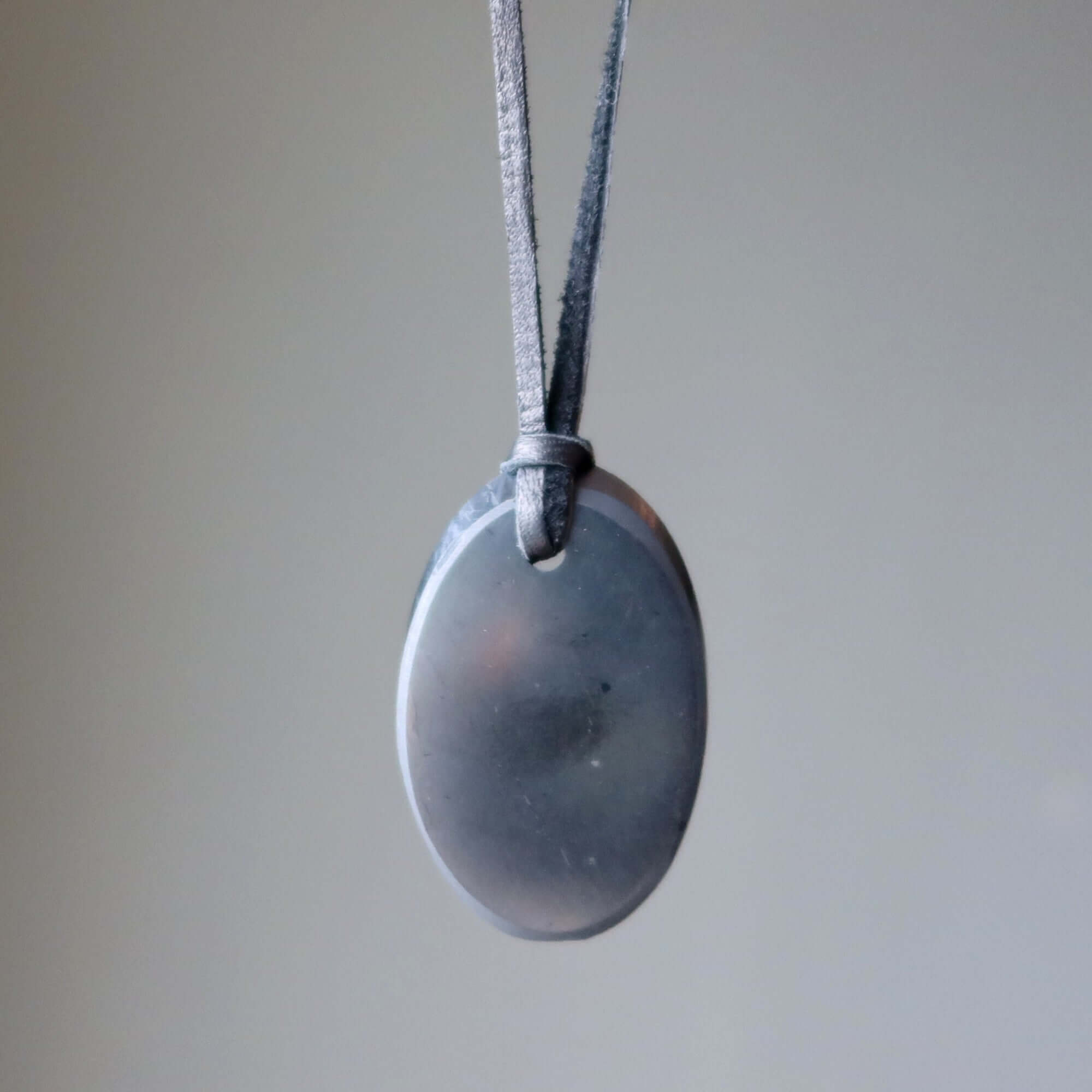 Shungite Necklace EMF Protection Oval on Leather