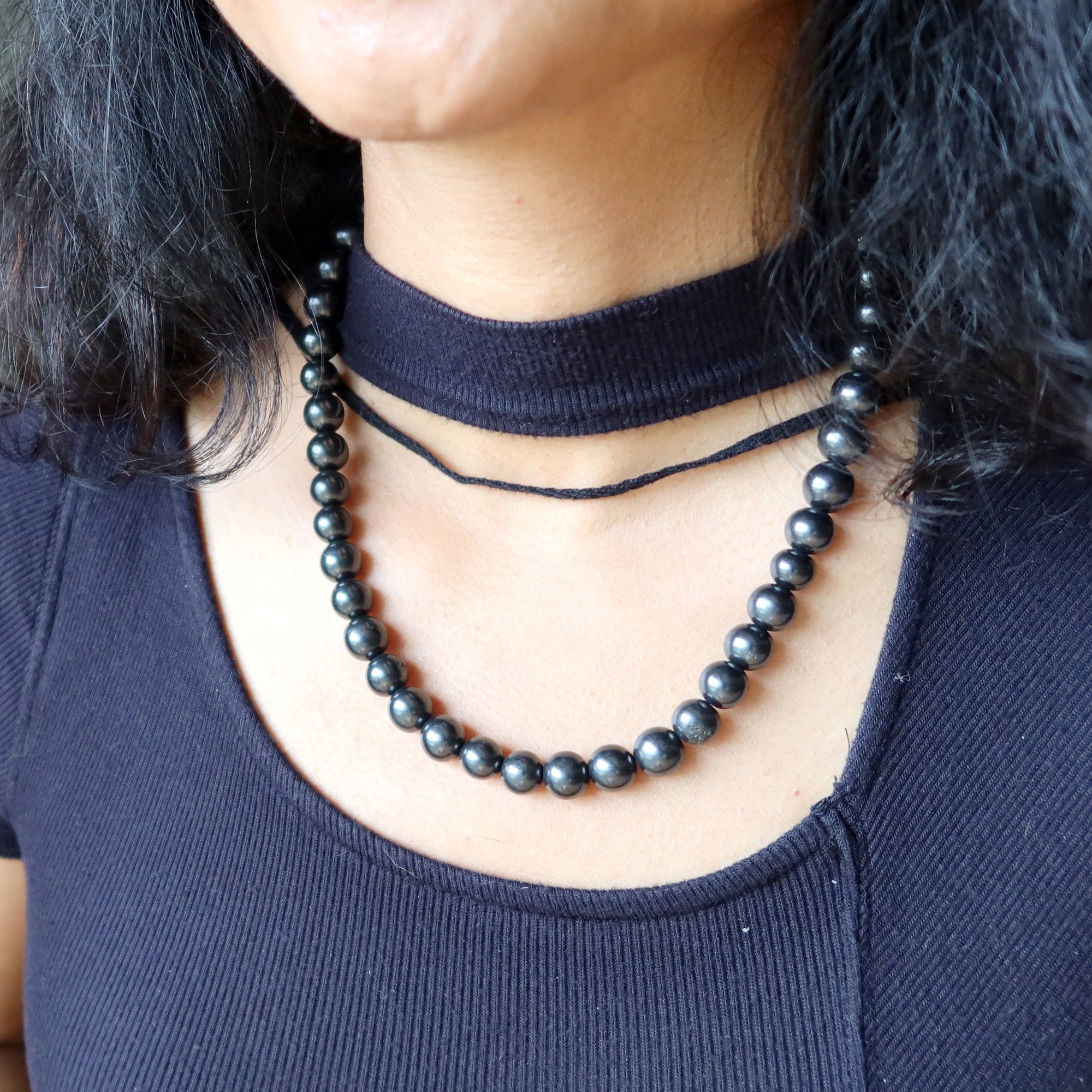Collier en shungite - Perles de protection en pierre