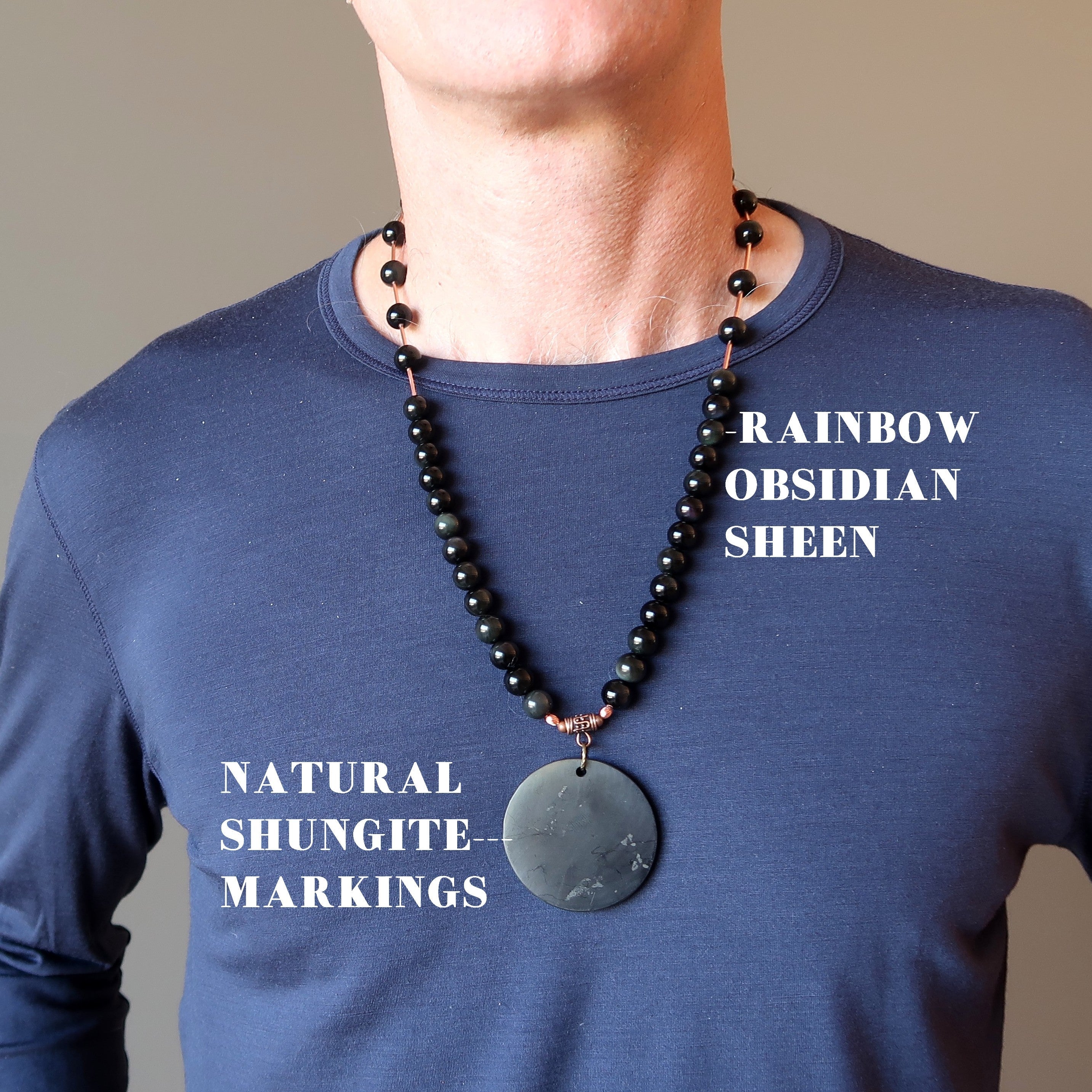 Pendentif Shungite et Obsidienne Arc-en-ciel Médaille de Protection