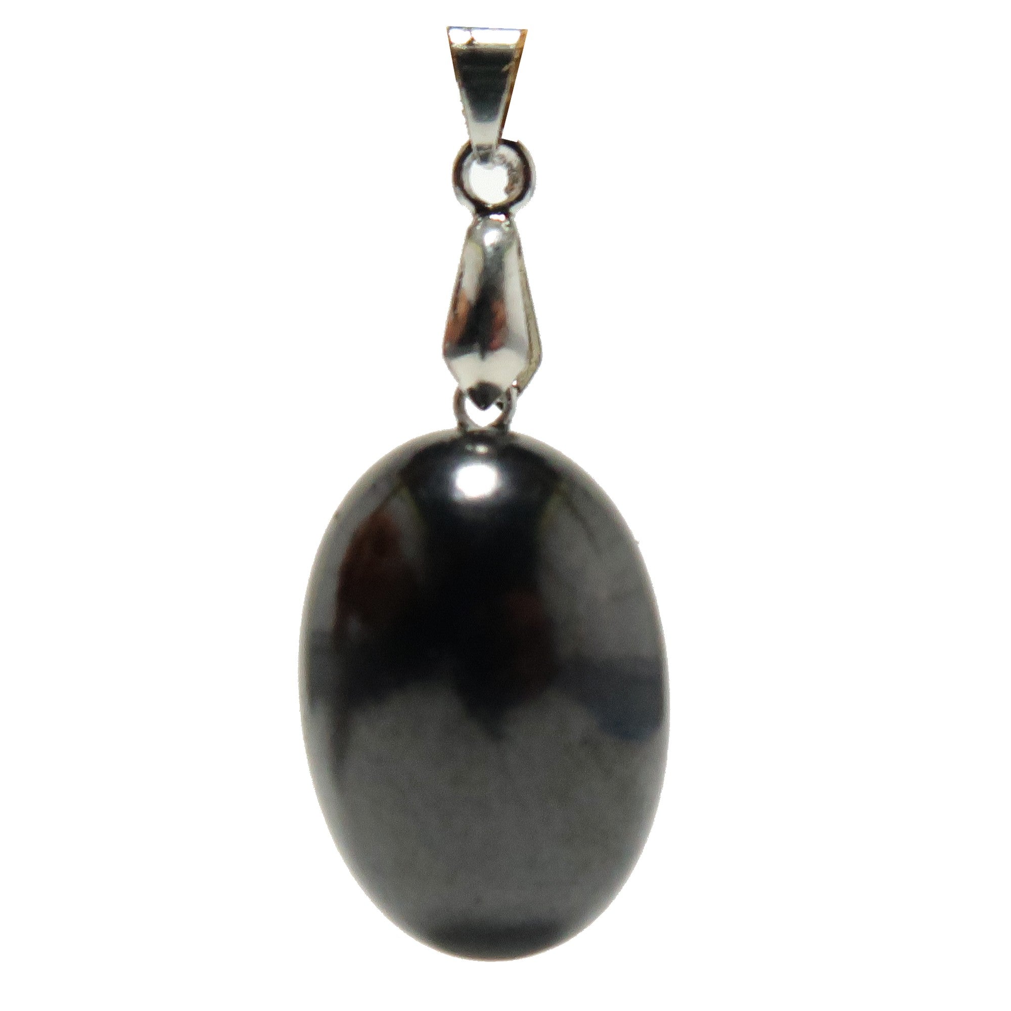 Shungite Pendant Energy Protection Egg-Shaped Stone on Silver