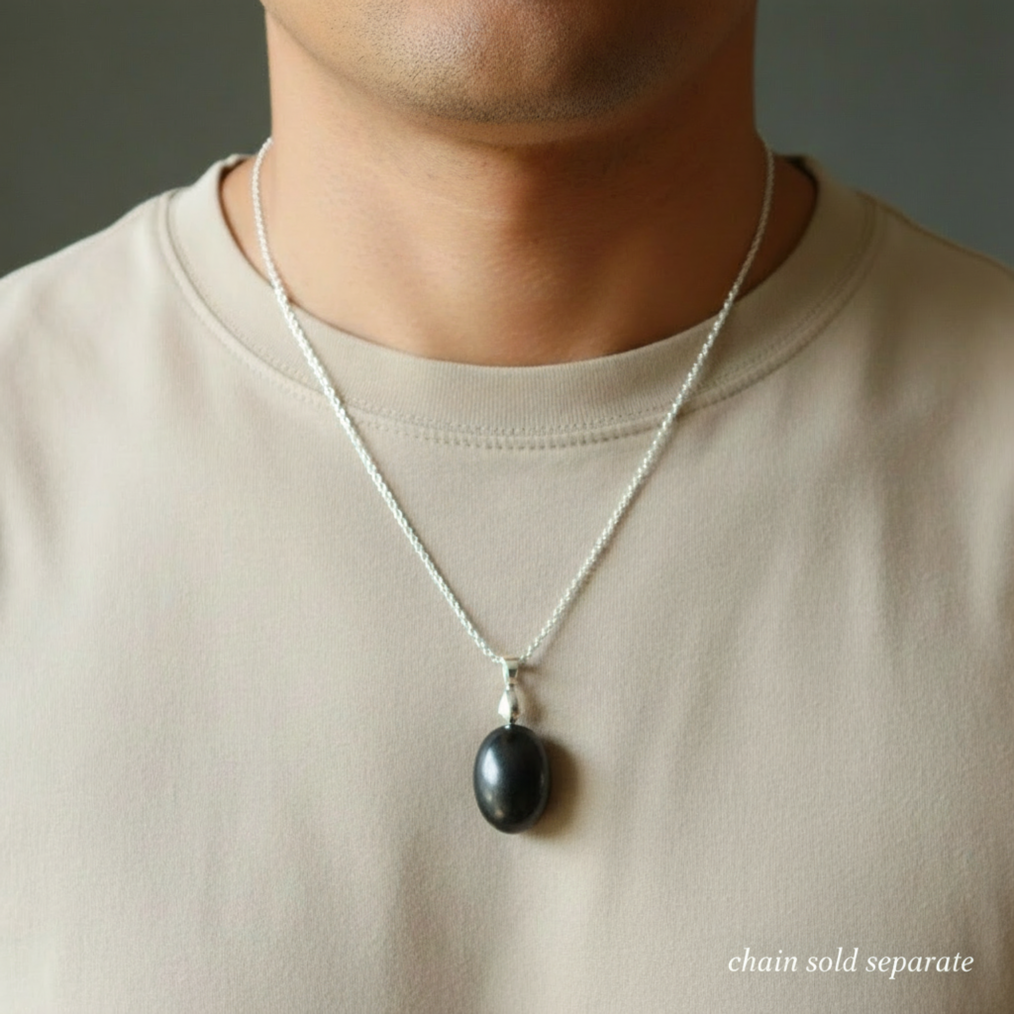 Shungite Pendant Energy Protection Egg-Shaped Stone on Silver