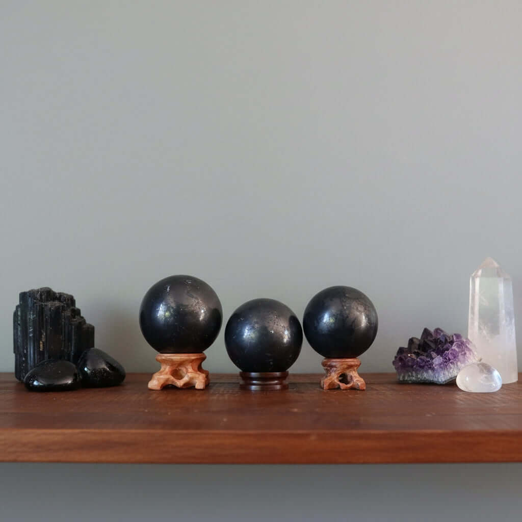 Shungite Sphere Energy Protection Crackle Crystal Ball