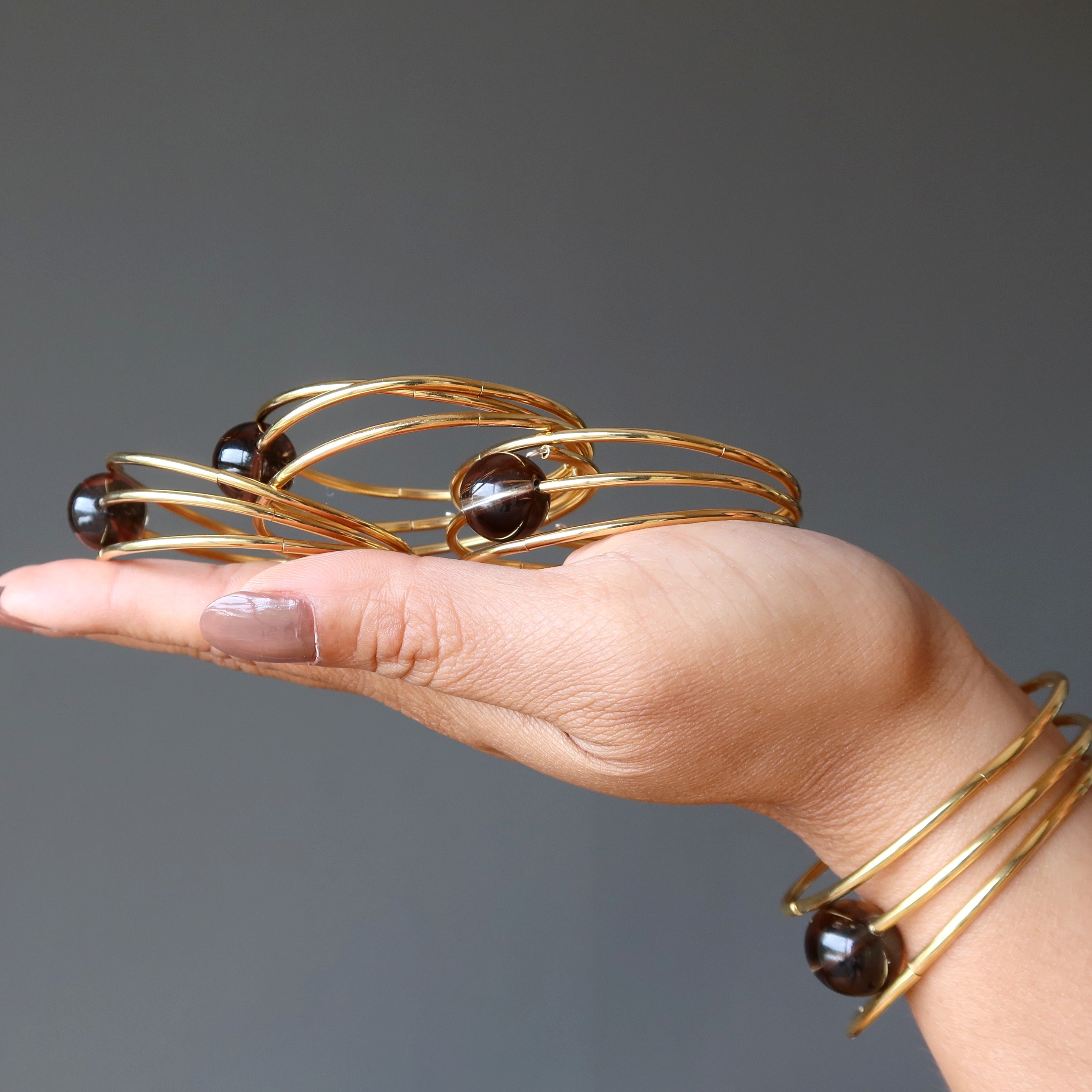 Smoky Quartz Bracelet Elegant Eye Memory Wire Coil