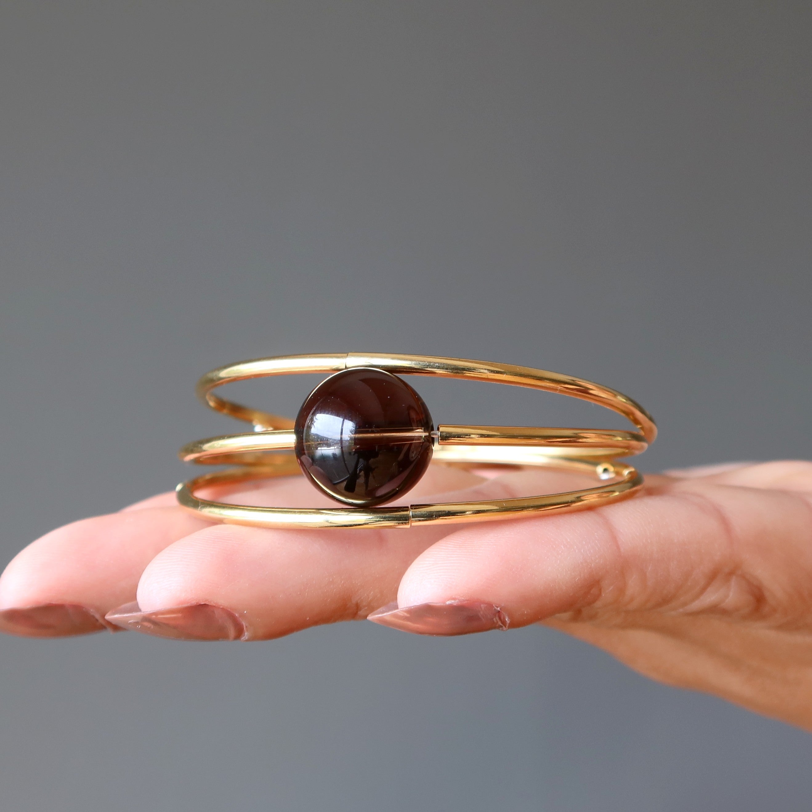 Smoky Quartz Bracelet Elegant Eye Memory Wire Coil