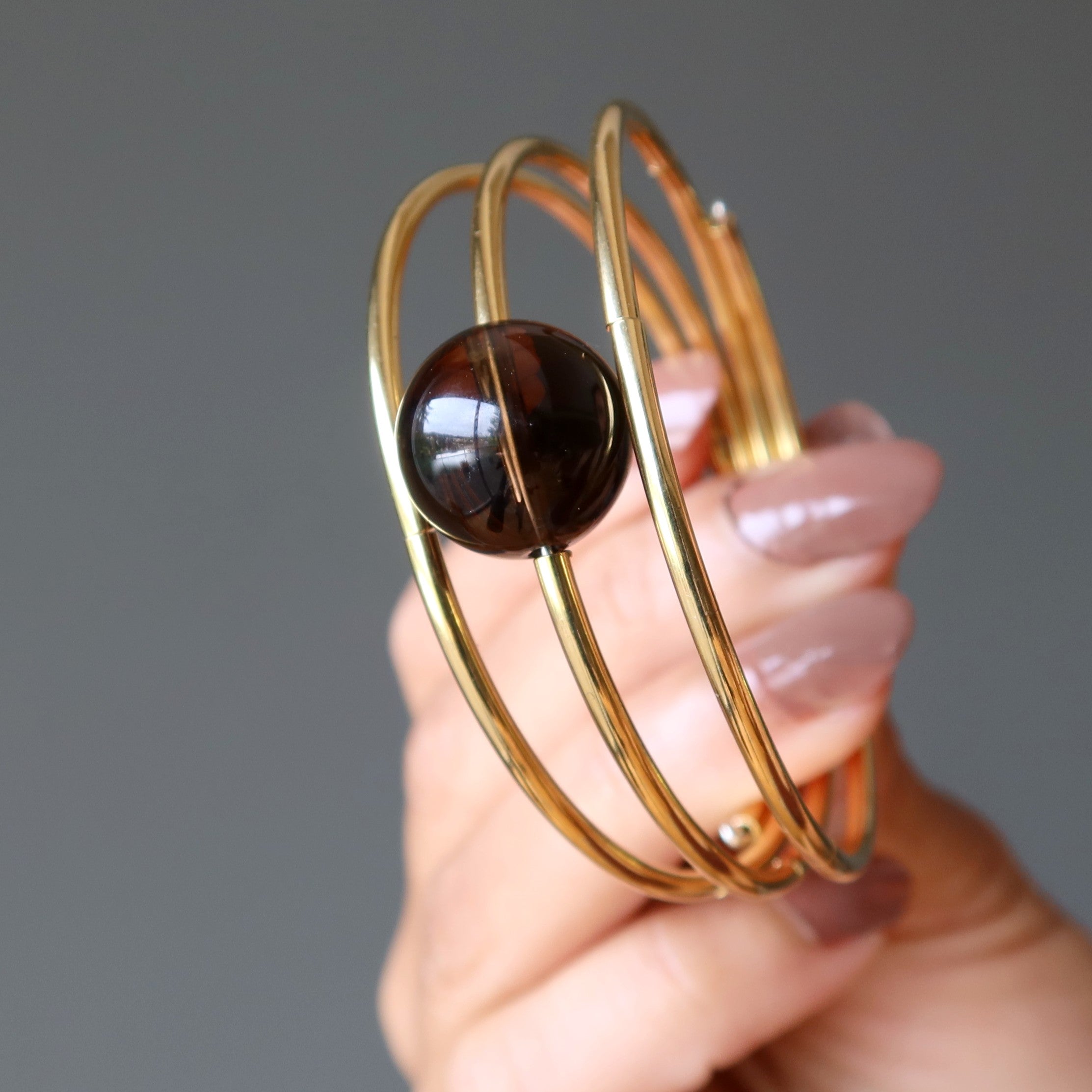 Smoky Quartz Bracelet Elegant Eye Memory Wire Coil