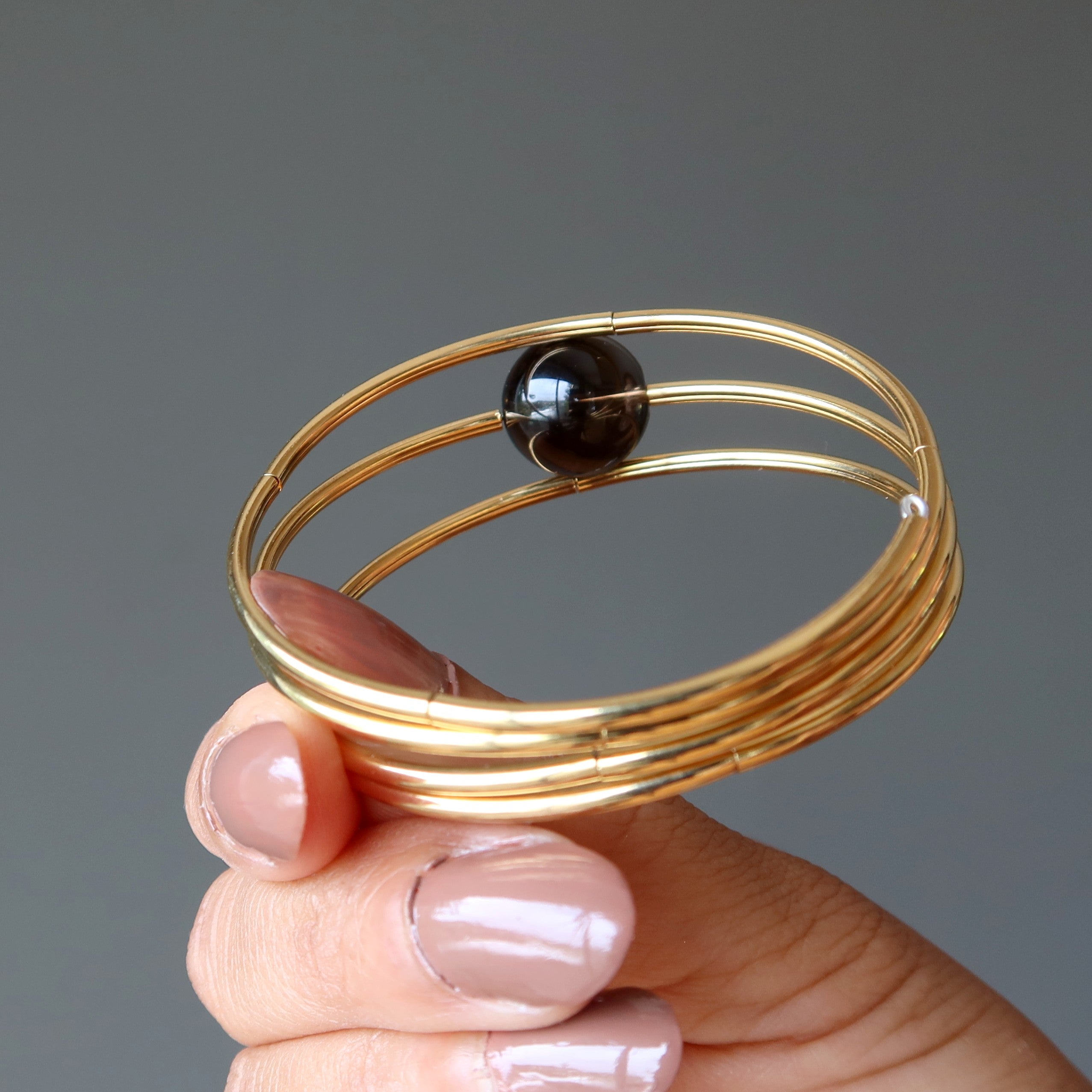 Smoky Quartz Bracelet Elegant Eye Memory Wire Coil
