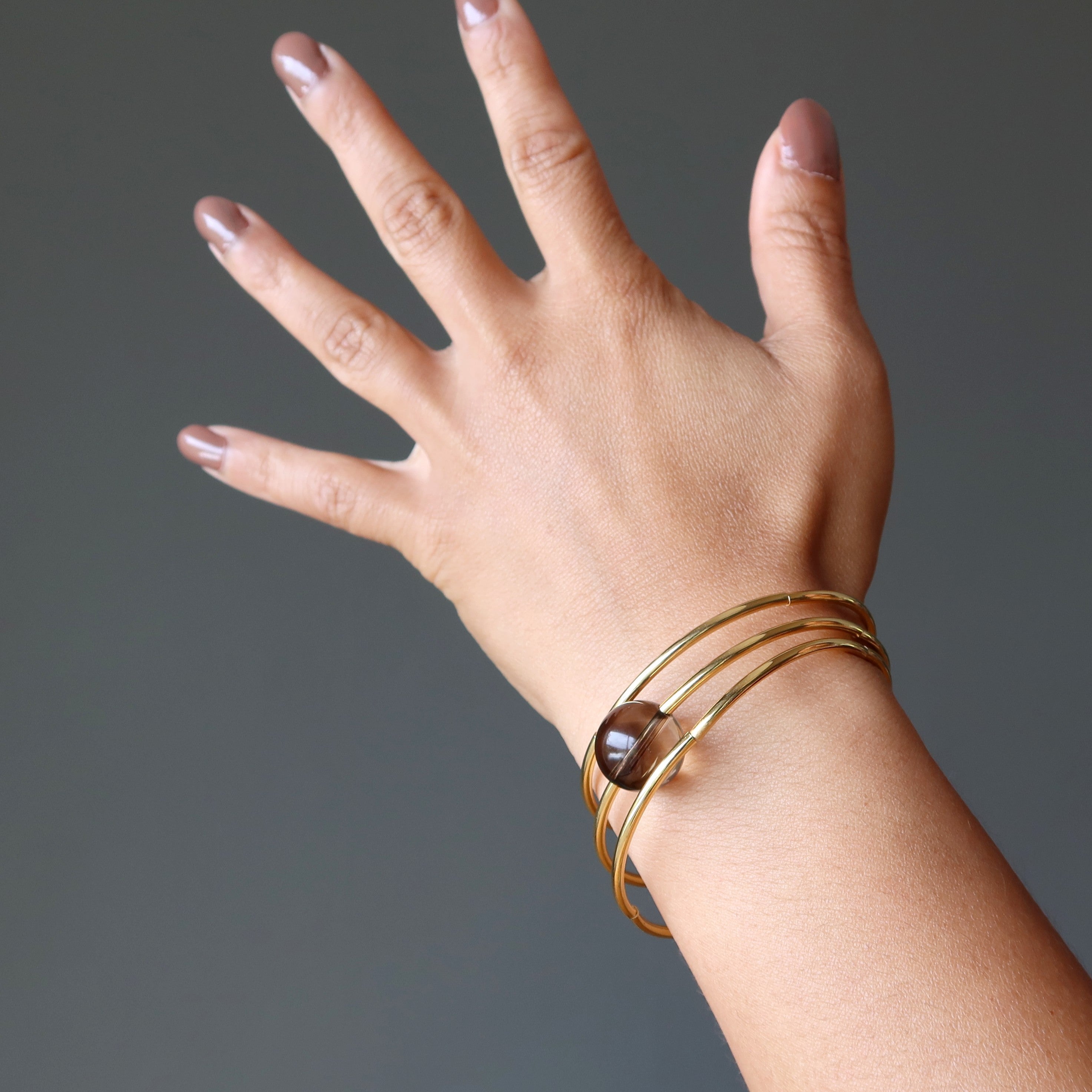 Smoky Quartz Bracelet Elegant Eye Memory Wire Coil