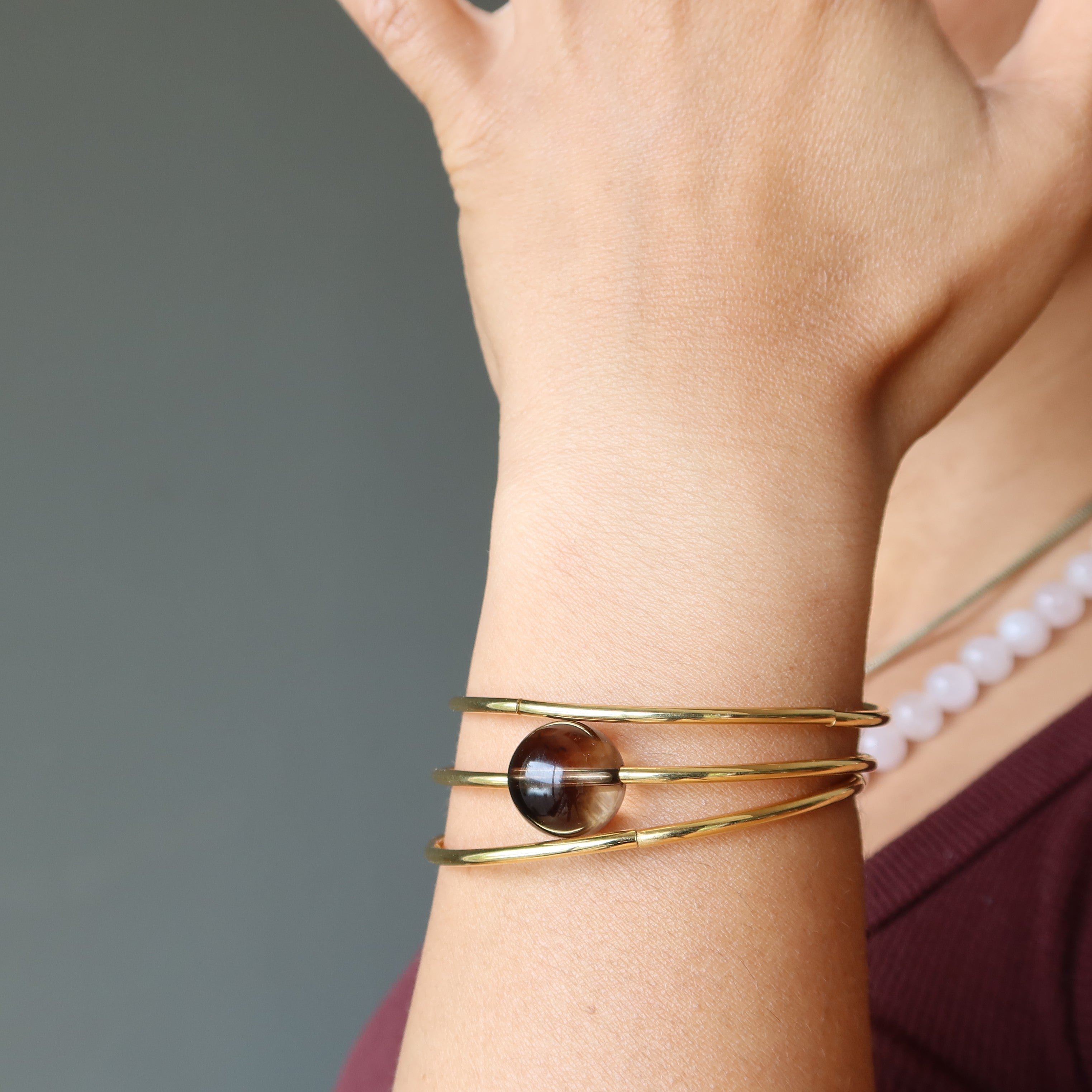 Smoky Quartz Bracelet Elegant Eye Memory Wire Coil