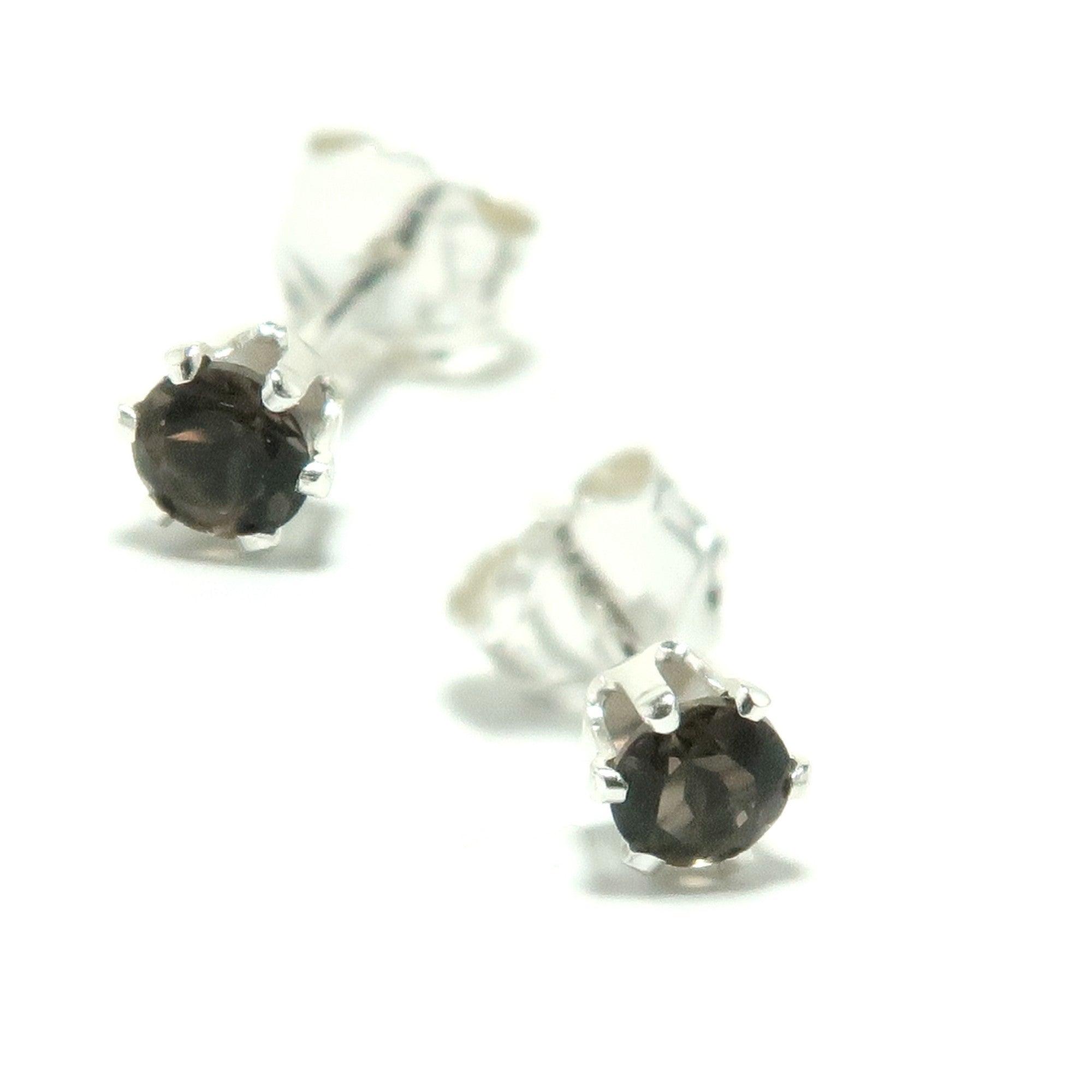 Smoky Quartz Earrings Faceted Studs Sterling Silver