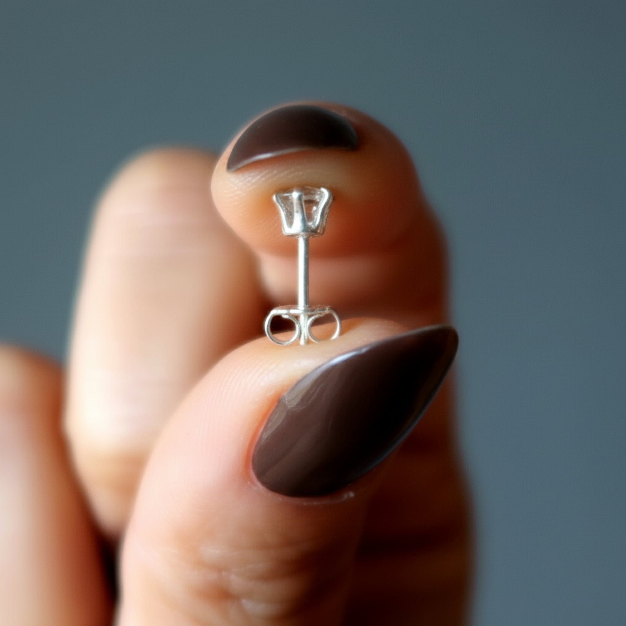 Smoky Quartz Earrings Faceted Studs Sterling Silver