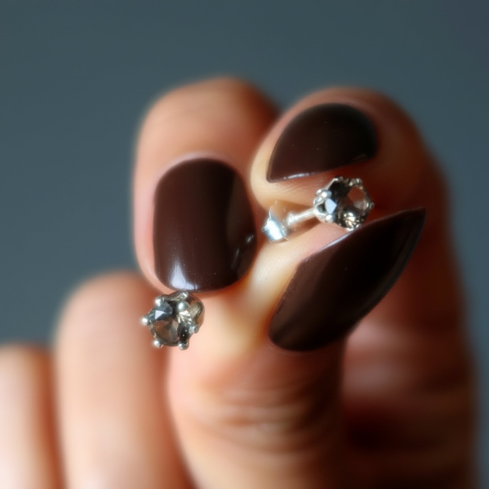 Smoky Quartz Earrings Faceted Studs Sterling Silver