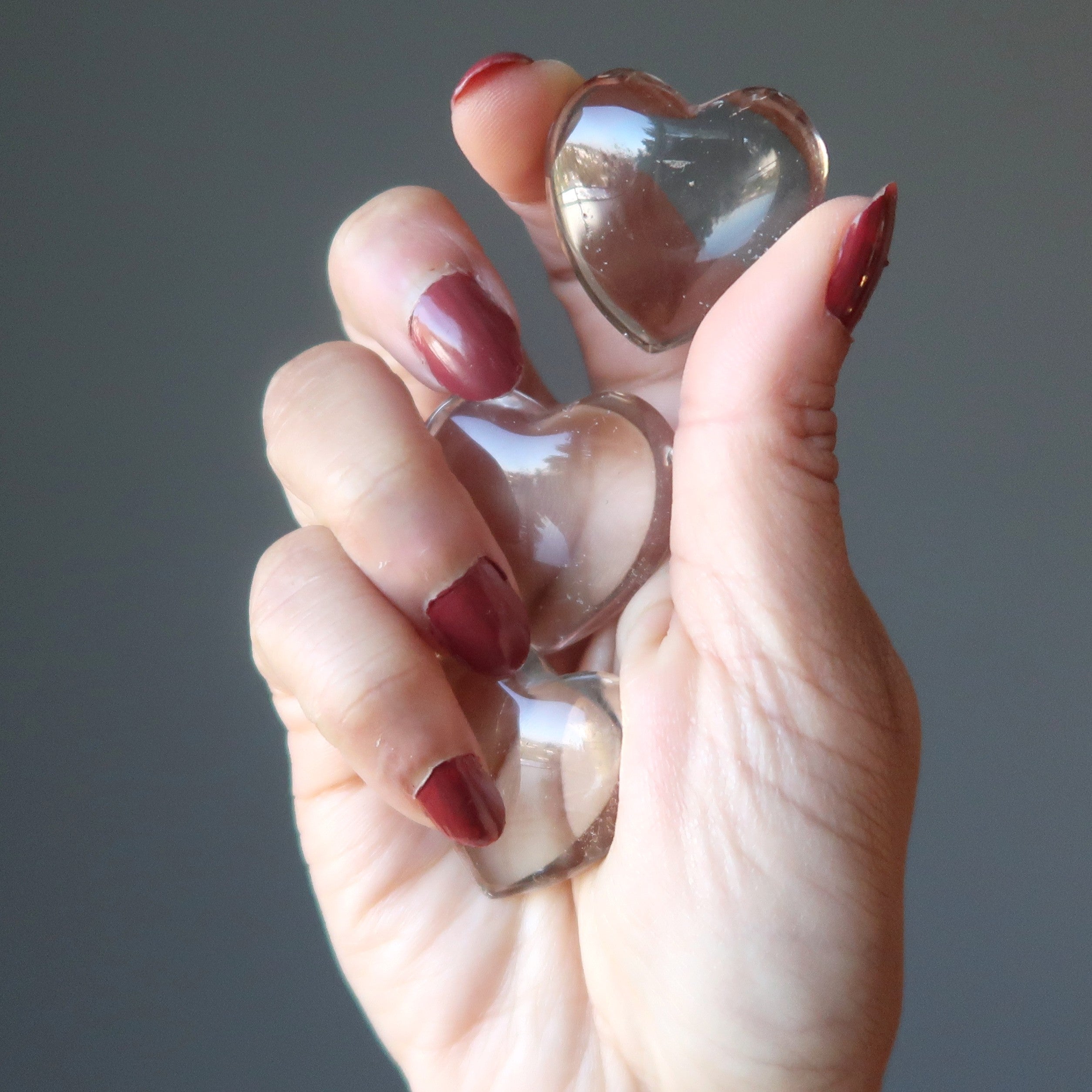 Smoky Quartz Heart Crisp Clear Love Stone Set